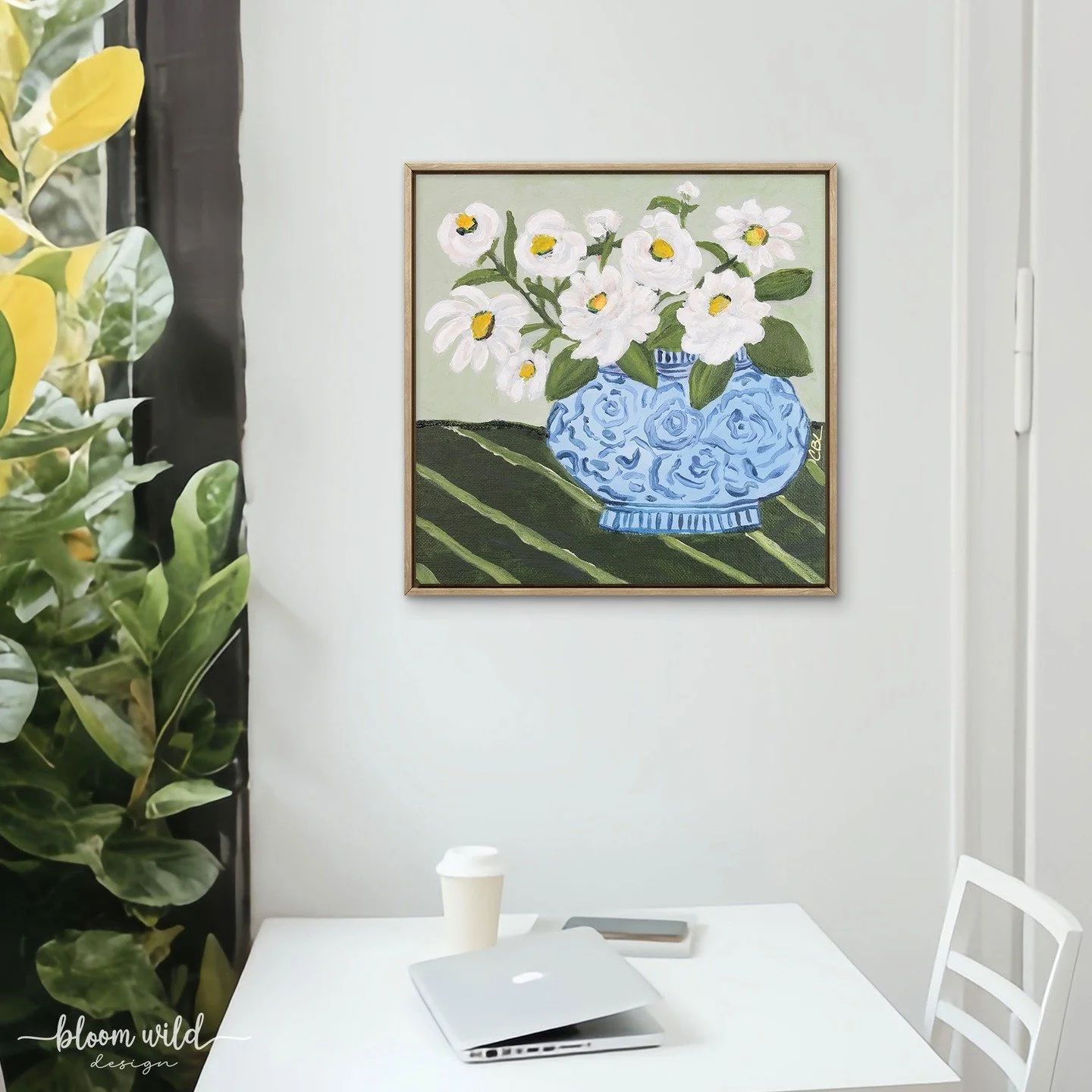 Where garden charm meets a little glam 💙🌼 Soft whites, leafy greens, and a hint of blue-and-white charm&mdash;painted to feel like sunshine on a quiet afternoon, Garden glam, but make it cozy, Giclee print . .#SouthernCoastal #wallartprints #HomeDe
