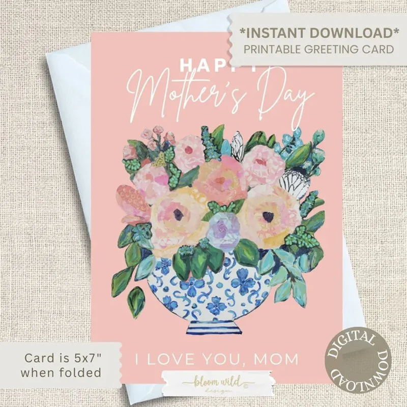 Floral Collage Mother's Day Card,  (Digital Download)