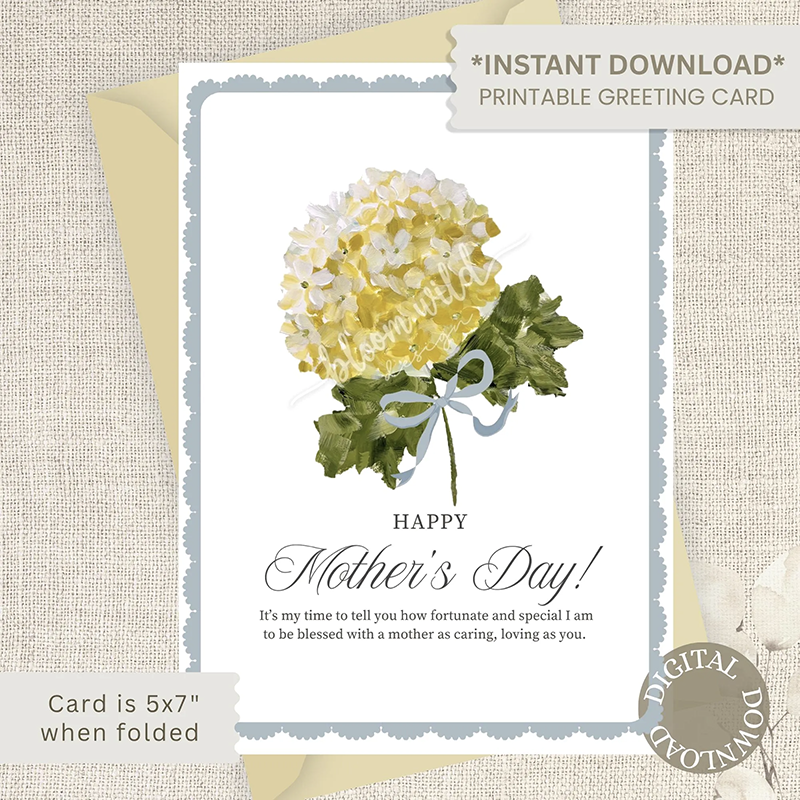 Golden Hydrangea Mother's Day Card,  (Digital Download)