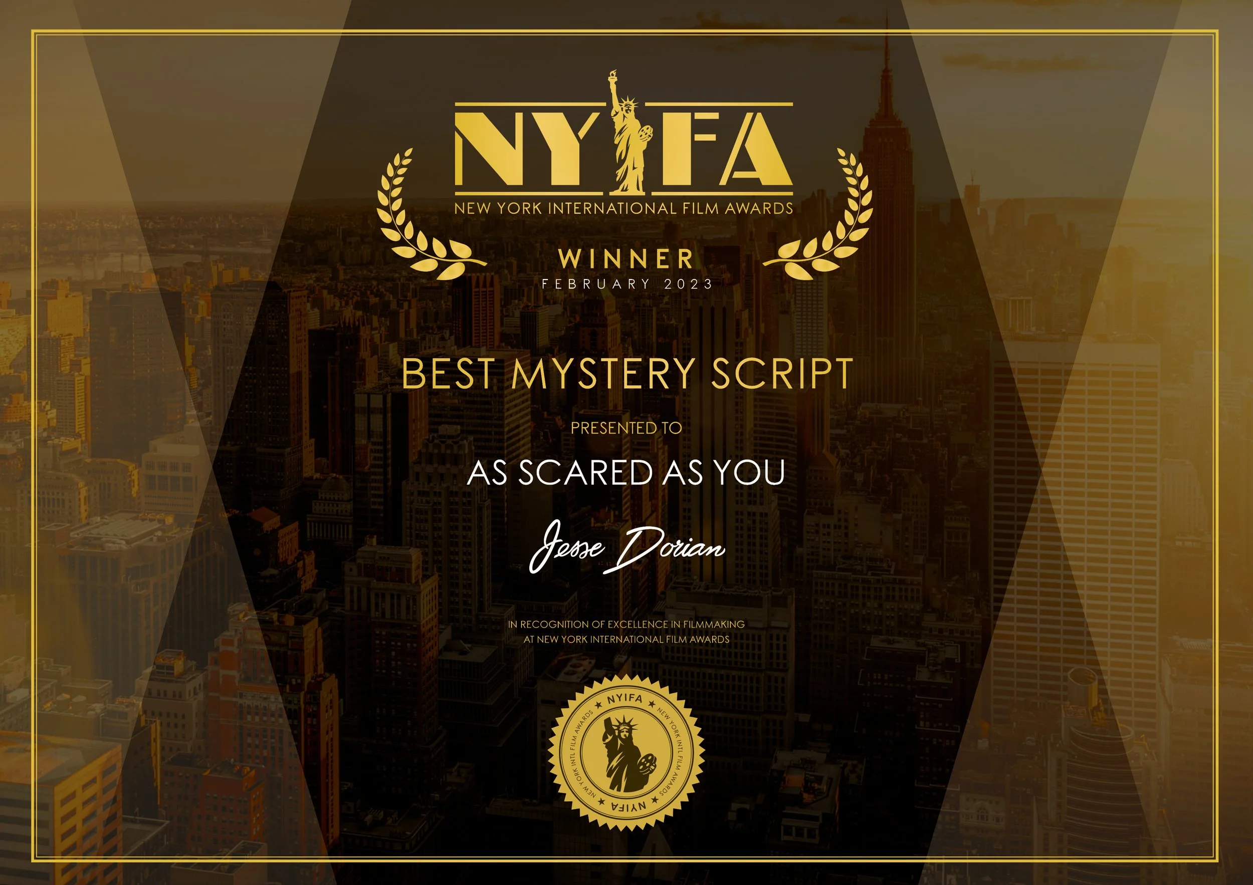 AS SCARED AS YOU NYIFA Best Mystery Script Certificate.jpg