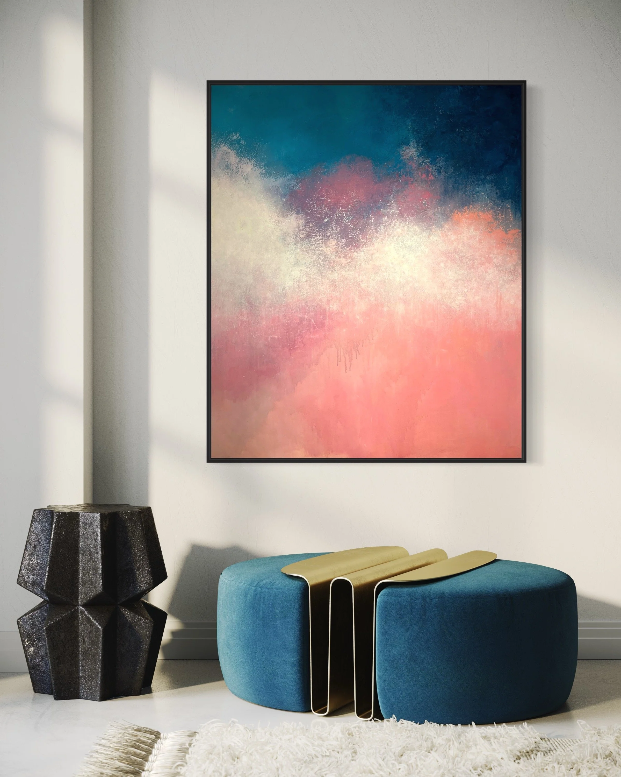 Pink and blue abstract art sunset.