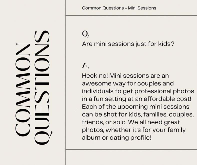 Do you have questions about the upcoming mini session schedule? Here are some FAQs to help! Any other questions? Message me today! I am always happy to help! #faq #minisessionchristmas #fall #phoenixarizona