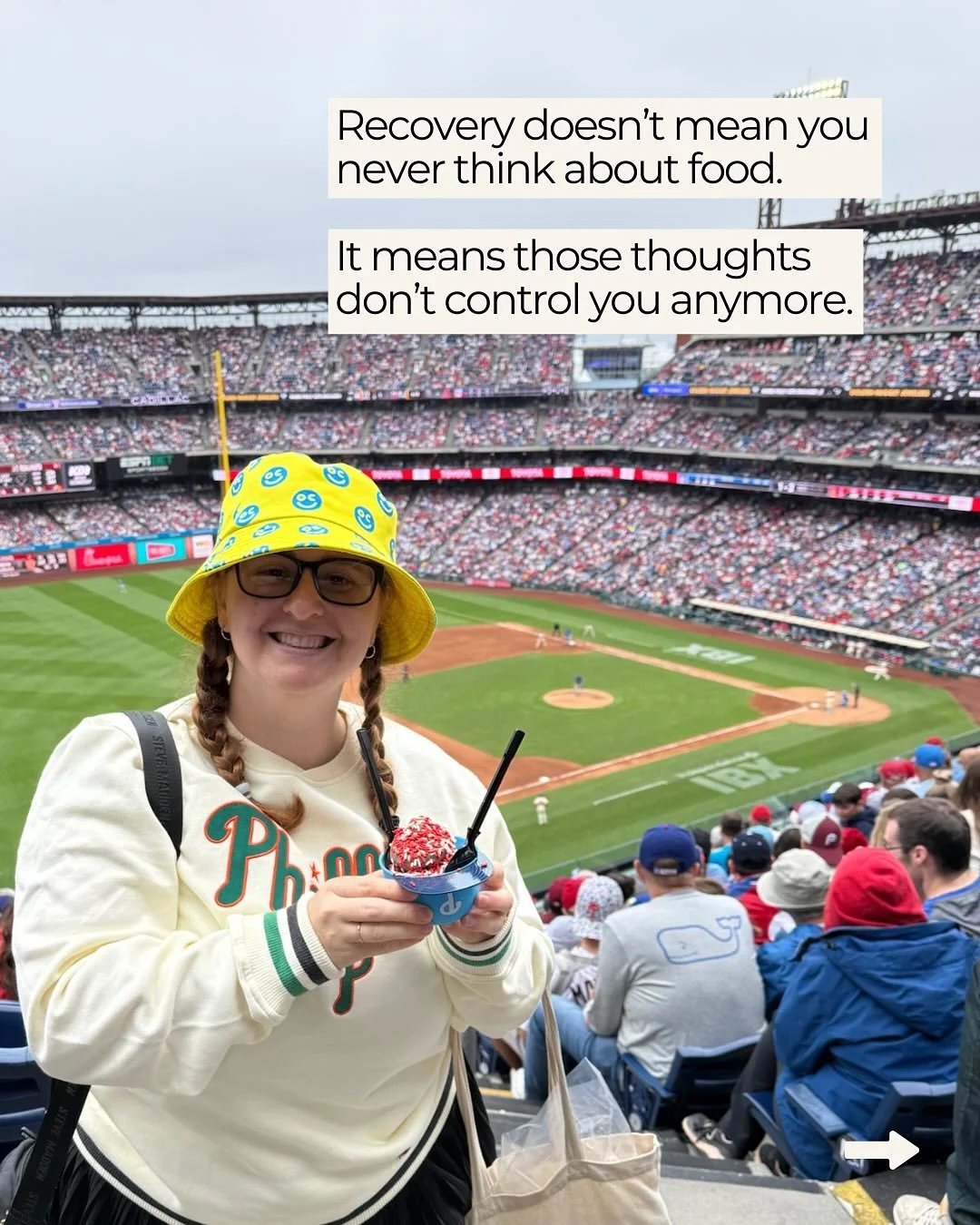 Recovery doesn&rsquo;t mean you never think about food. 
It means those thoughts don&rsquo;t control you anymore.

You might still have moments when food feels loud, when old thoughts show up and try to pull you back.
 That doesn&rsquo;t mean you&rsq