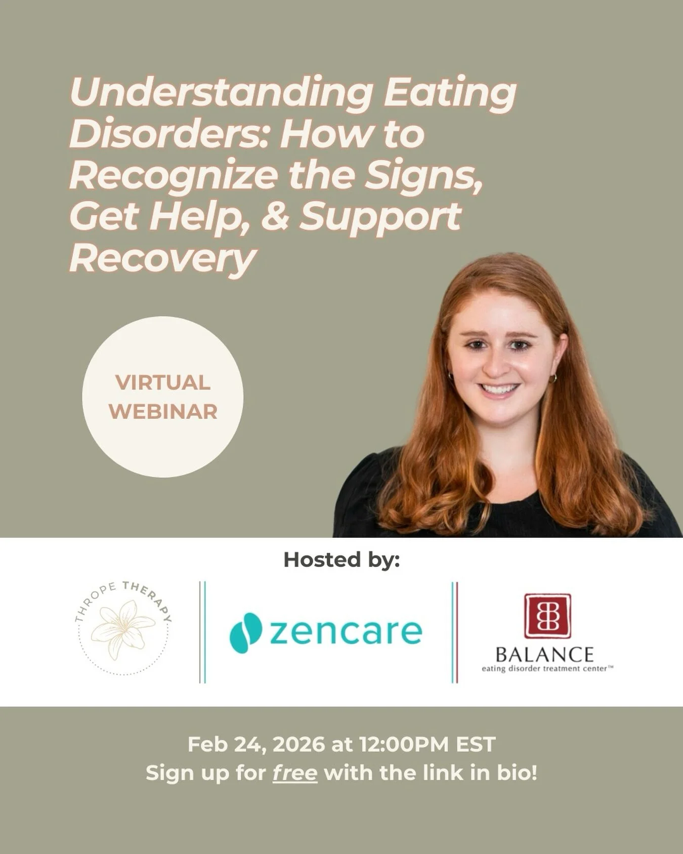 Start Eating Disorder Awareness week by attending our FREE webinar! 

I am so excited to join Melainie, founder and CEO of @balancedtx eating disorder treatment center in NYC. 

In this webinar we will highlight important things to know about eating 