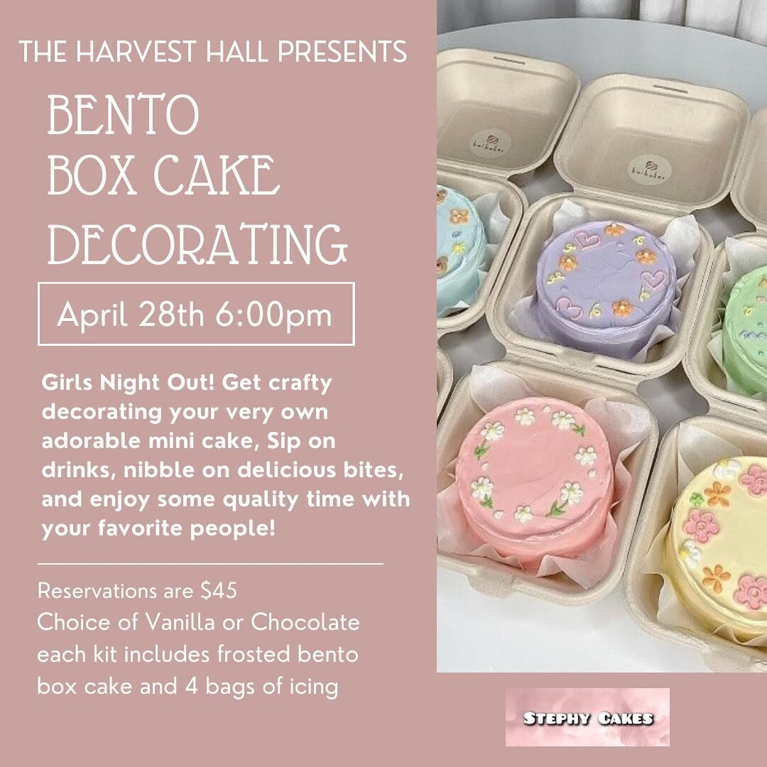 Unleash your creativity decorating your own cute mini cake. Savor drinks, nibble on tasty appetizers, and cherish quality time with your favorite people! Choose between Vanilla or Chocolate options. Each kit contains a frosted bento box cake and four