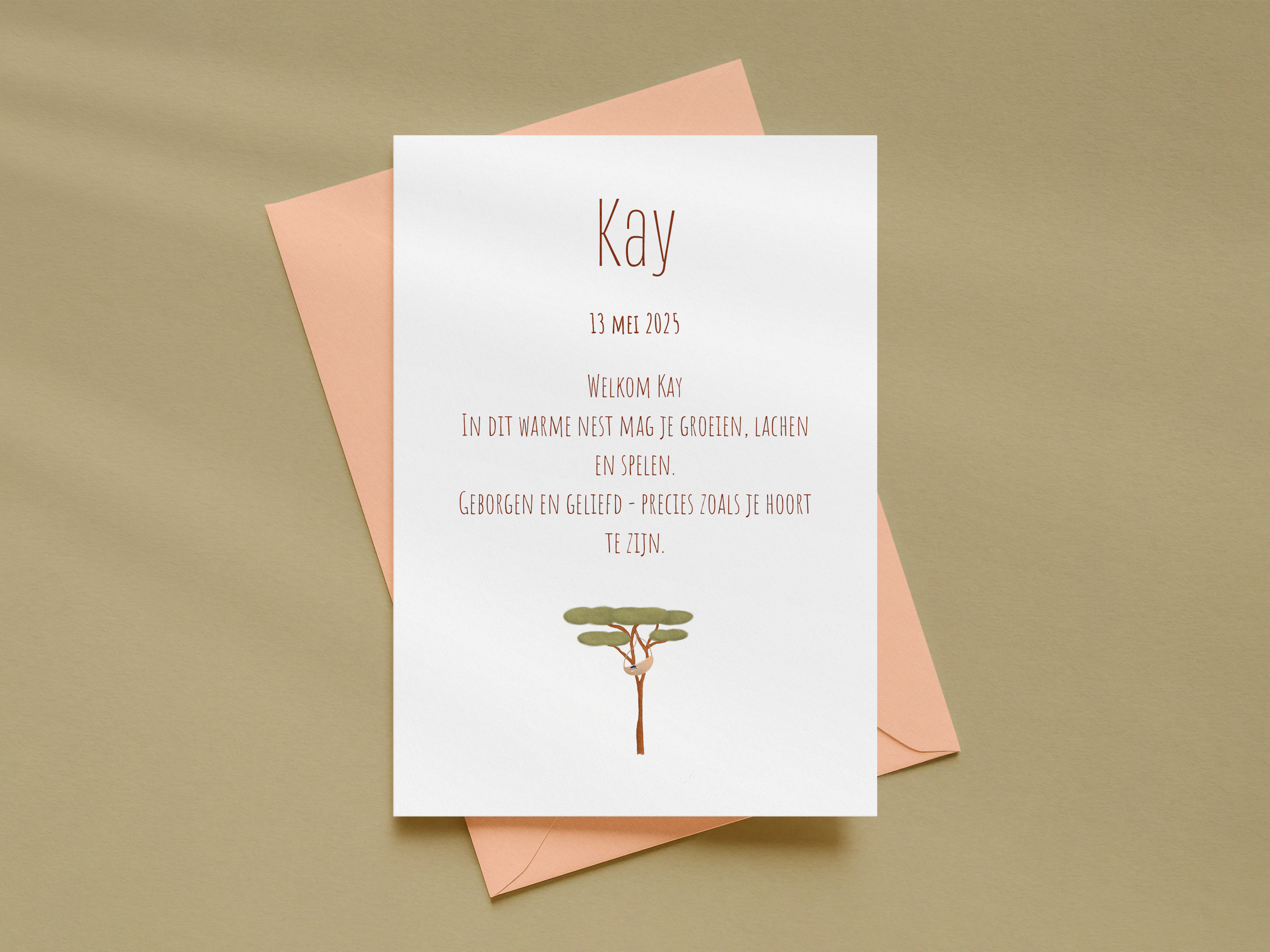 Achterzijde geboortekaartje op maat voor Kay – illustratie