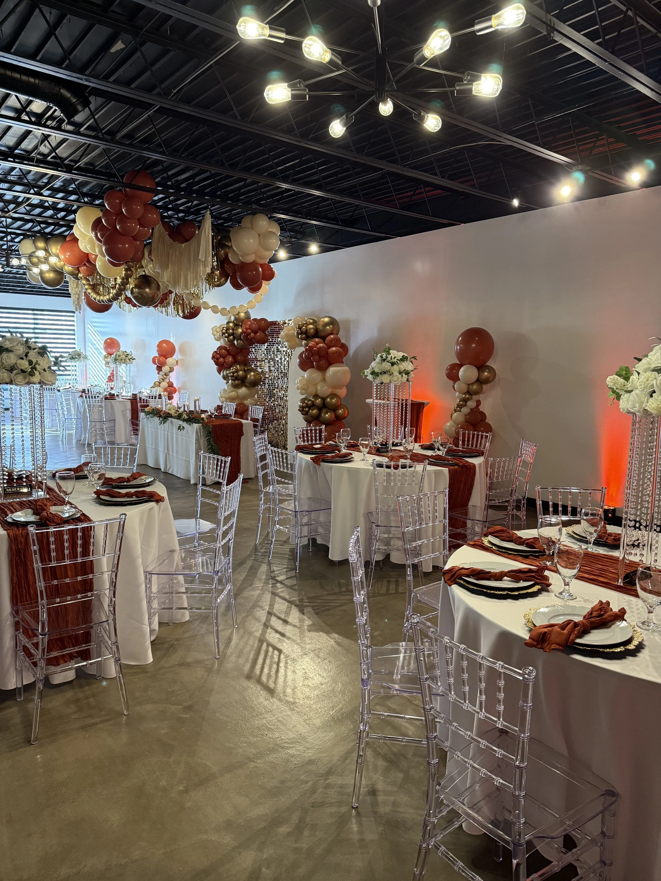 Elegant birthday setup at Bee Real Event Space in Portsmouth, VA. Fits up to 65 guest with custom decor options. 