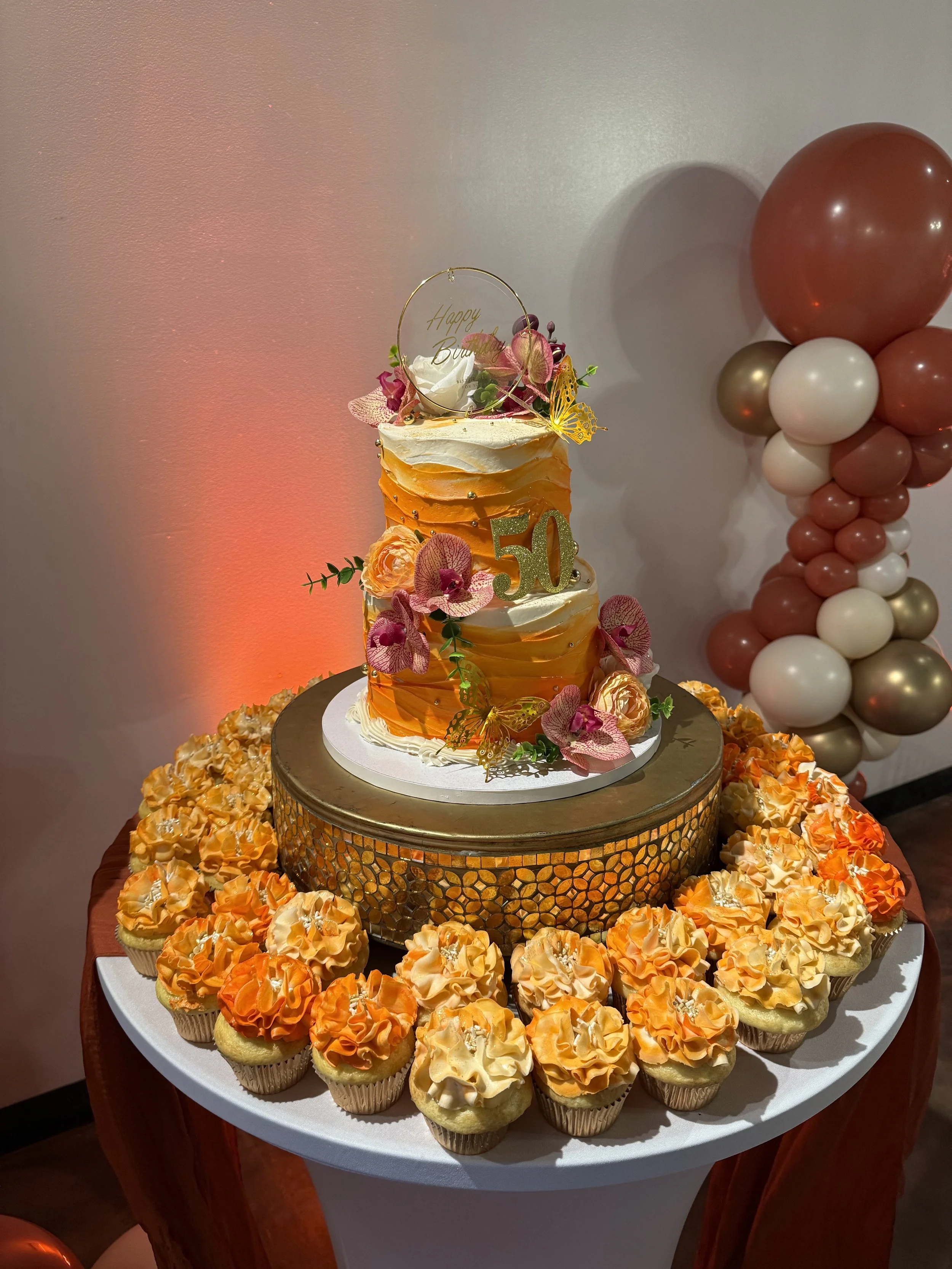 Beautiful birthday cake at Bee Real Event Space in Portsmouth, VA. Fits up to 65 guest with custom decor options. 