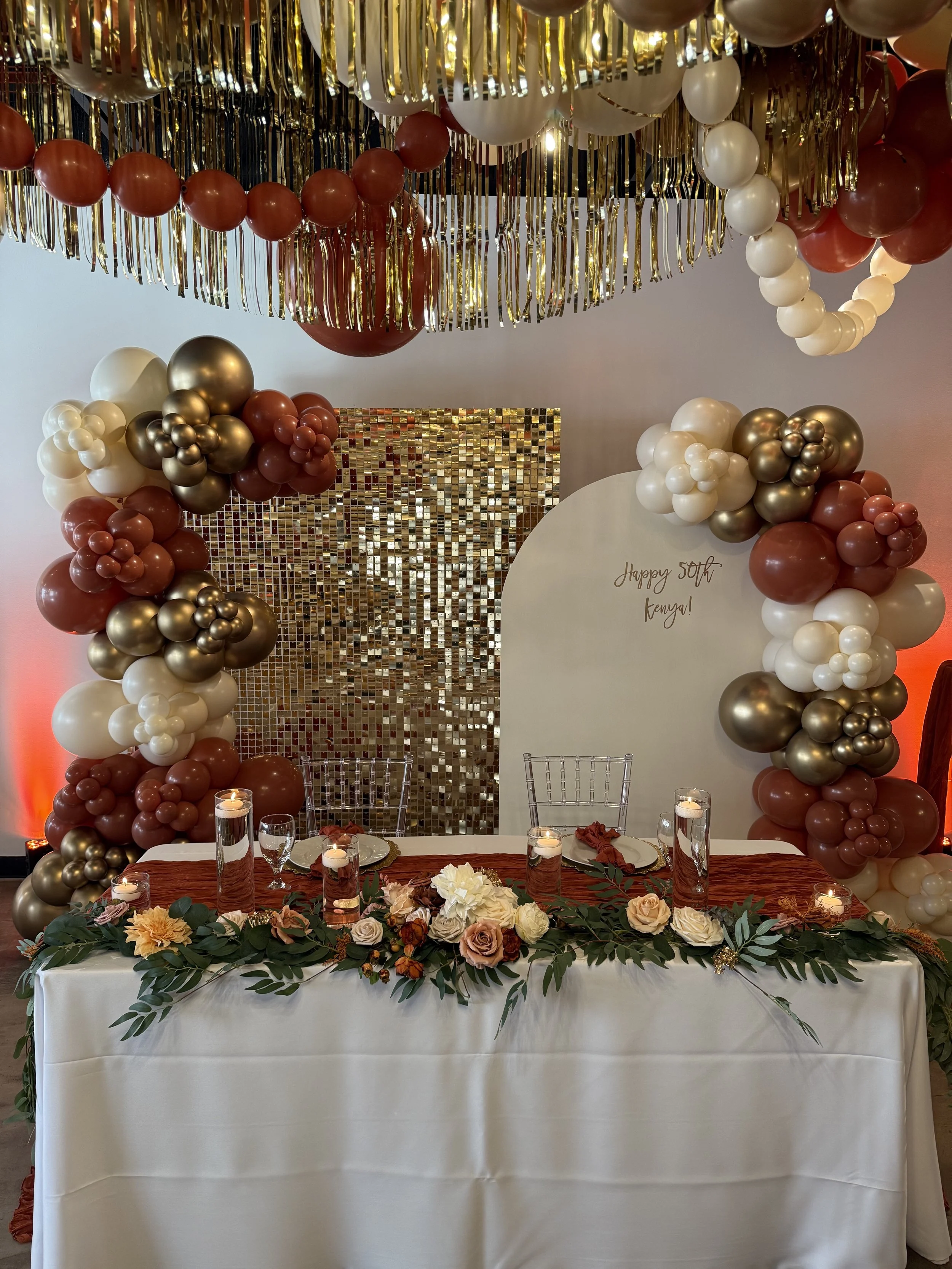 Elegant birthday setup at Bee Real Event Space in Portsmouth, VA. Fits up to 65 guest with custom decor options. 