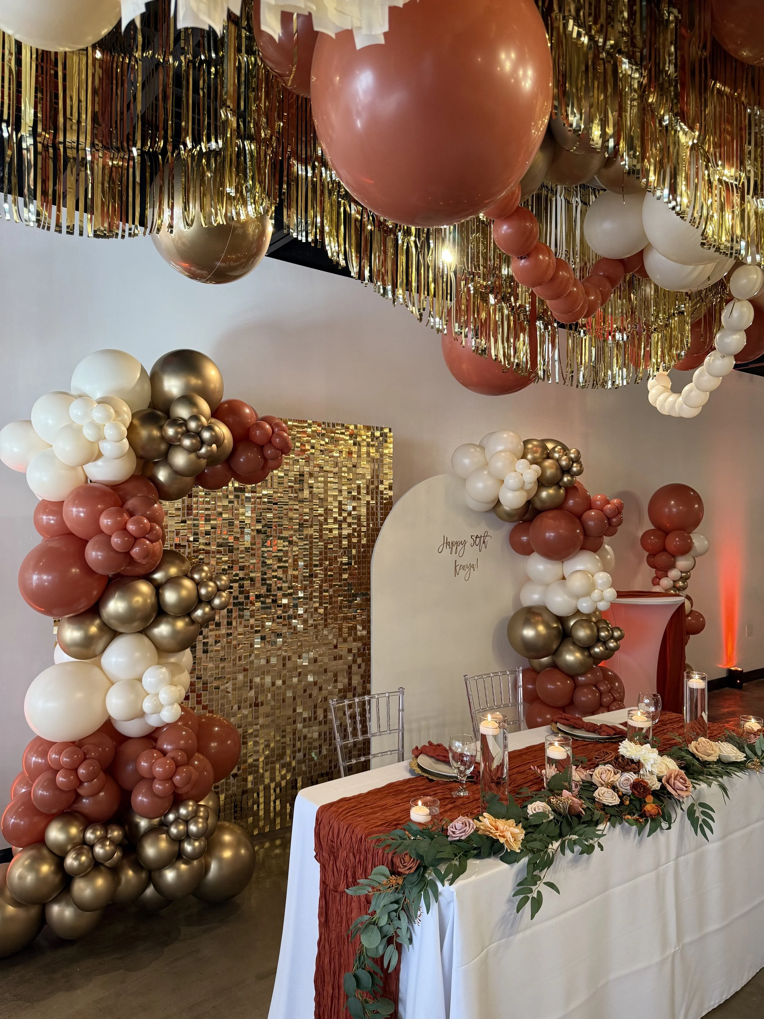 Elegant birthday setup at Bee Real Event Space in Portsmouth, VA. Fits up to 65 guest with custom decor options. 