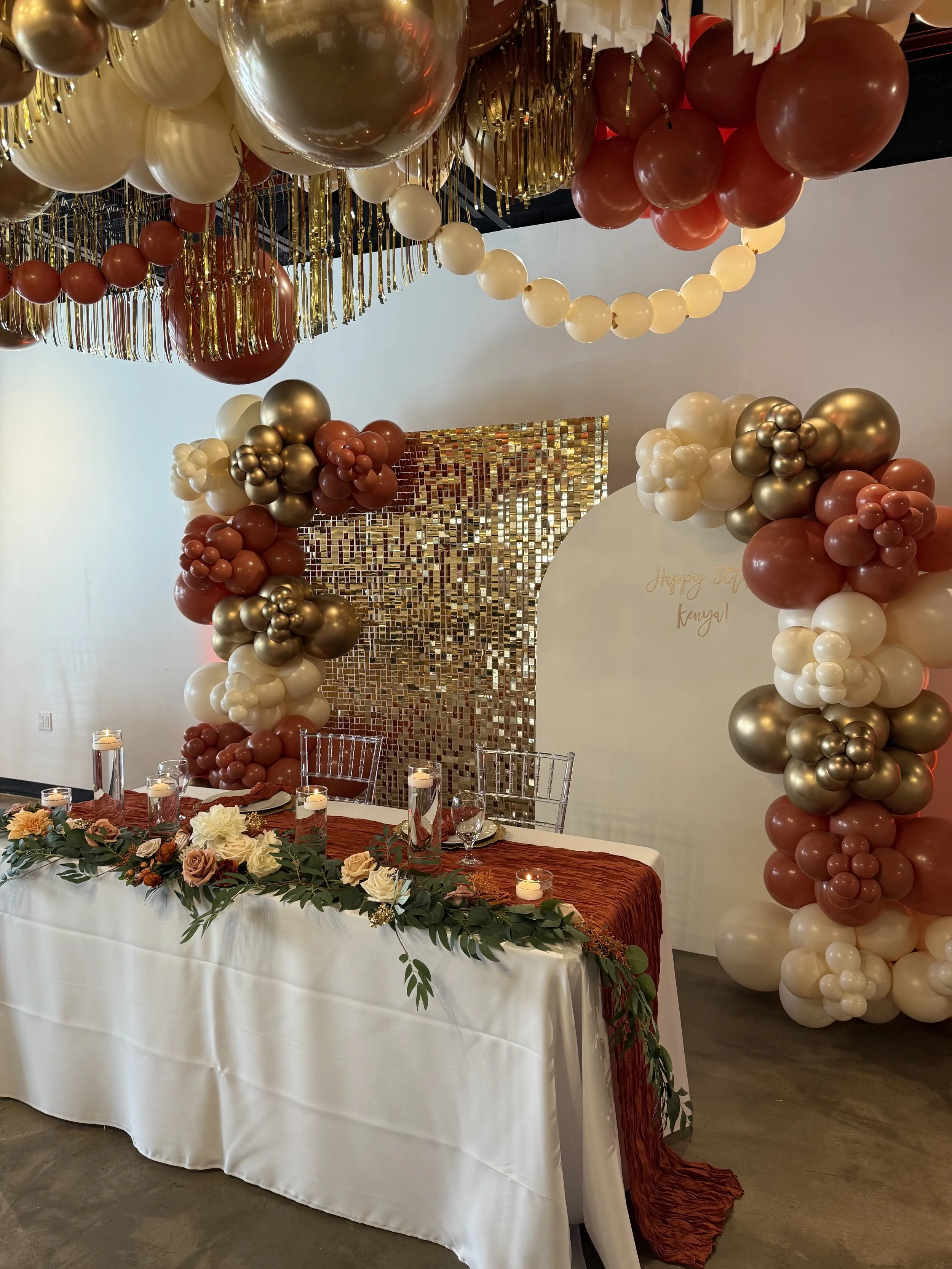 Elegant birthday setup at Bee Real Event Space in Portsmouth, VA. Fits up to 65 guest with custom decor options. 