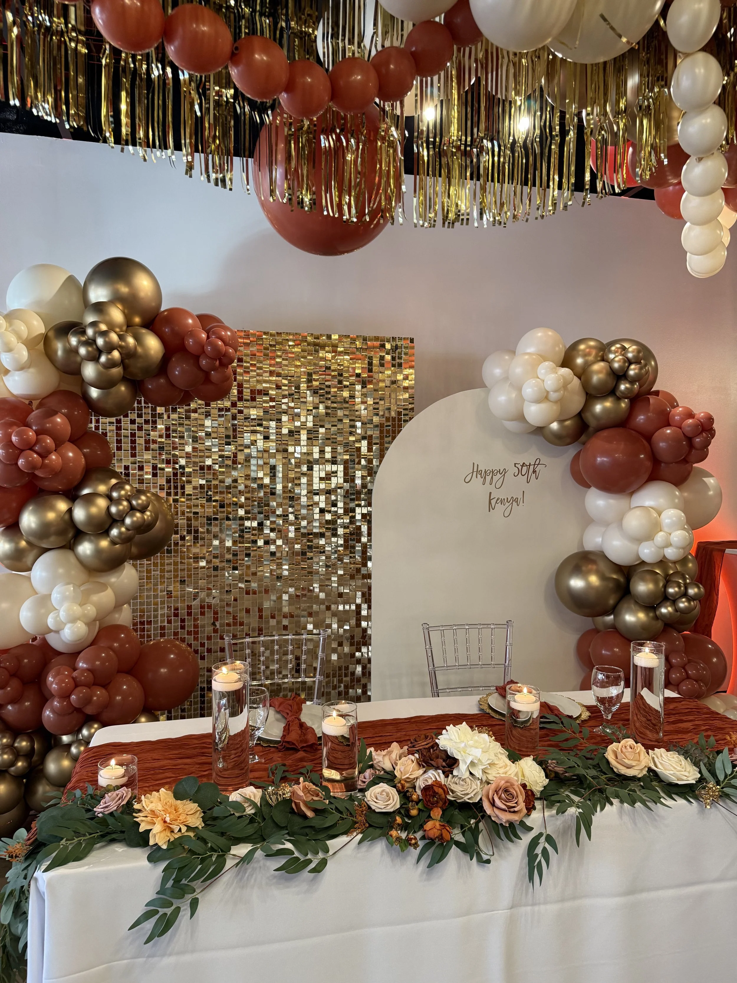 Elegant birthday setup at Bee Real Event Space in Portsmouth, VA. Fits up to 65 guest with custom decor options. 