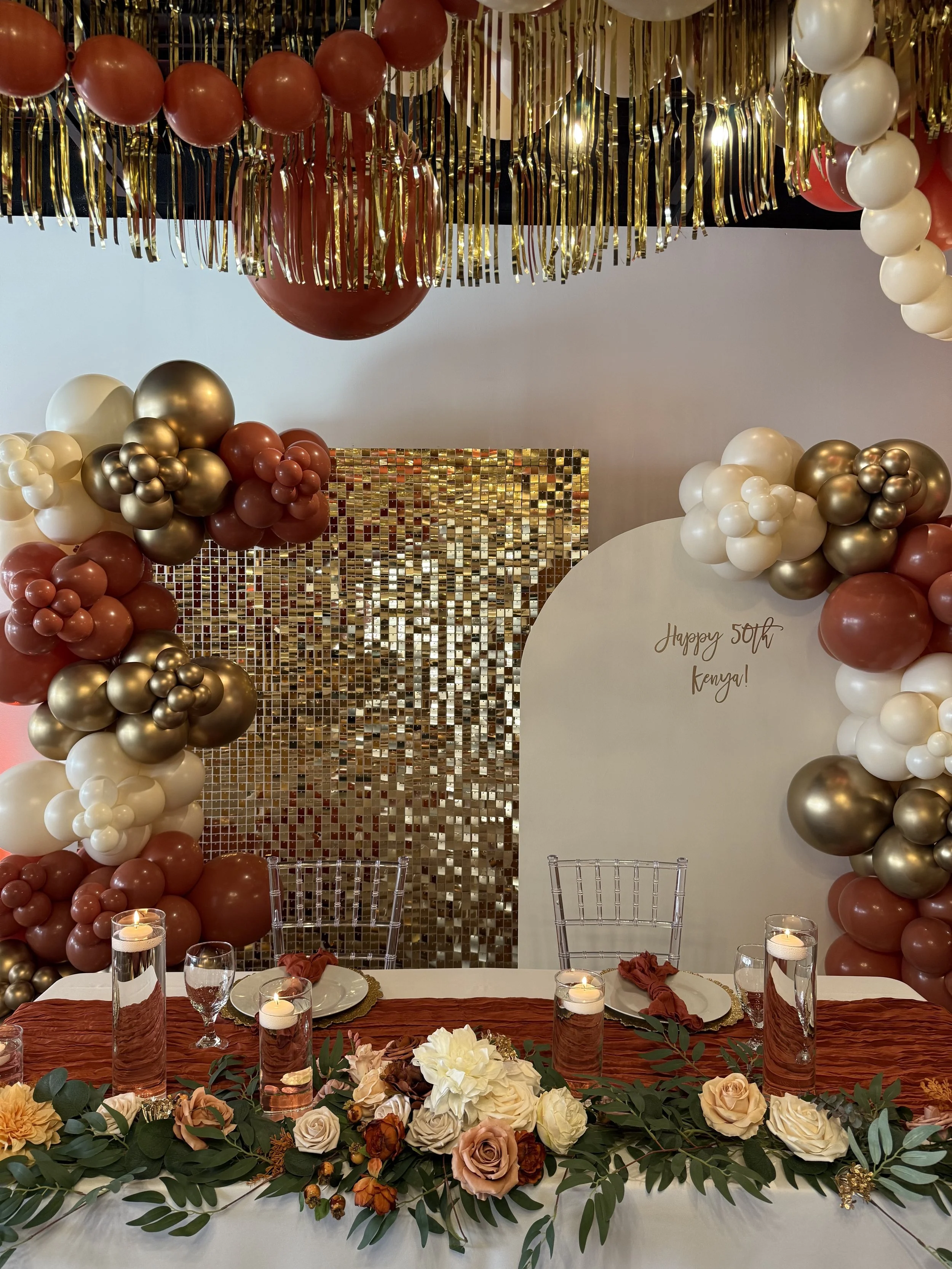 Elegant birthday setup at Bee Real Event Space in Portsmouth, VA. Fits up to 65 guest with custom decor options. 