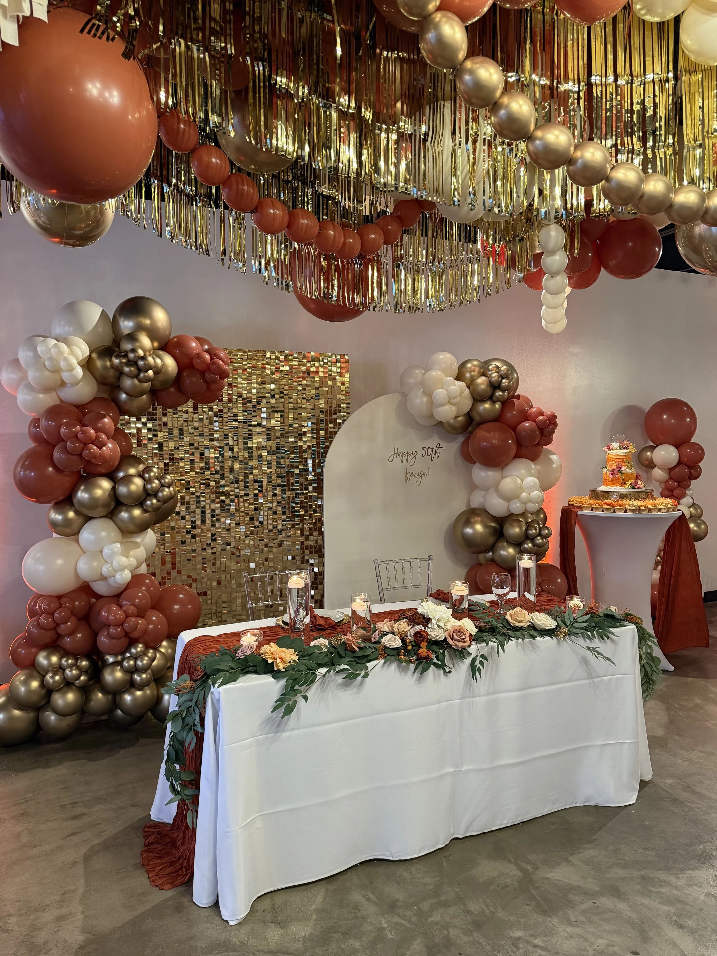 Elegant birthday setup at Bee Real Event Space in Portsmouth, VA. Fits up to 65 guest with custom decor options. 