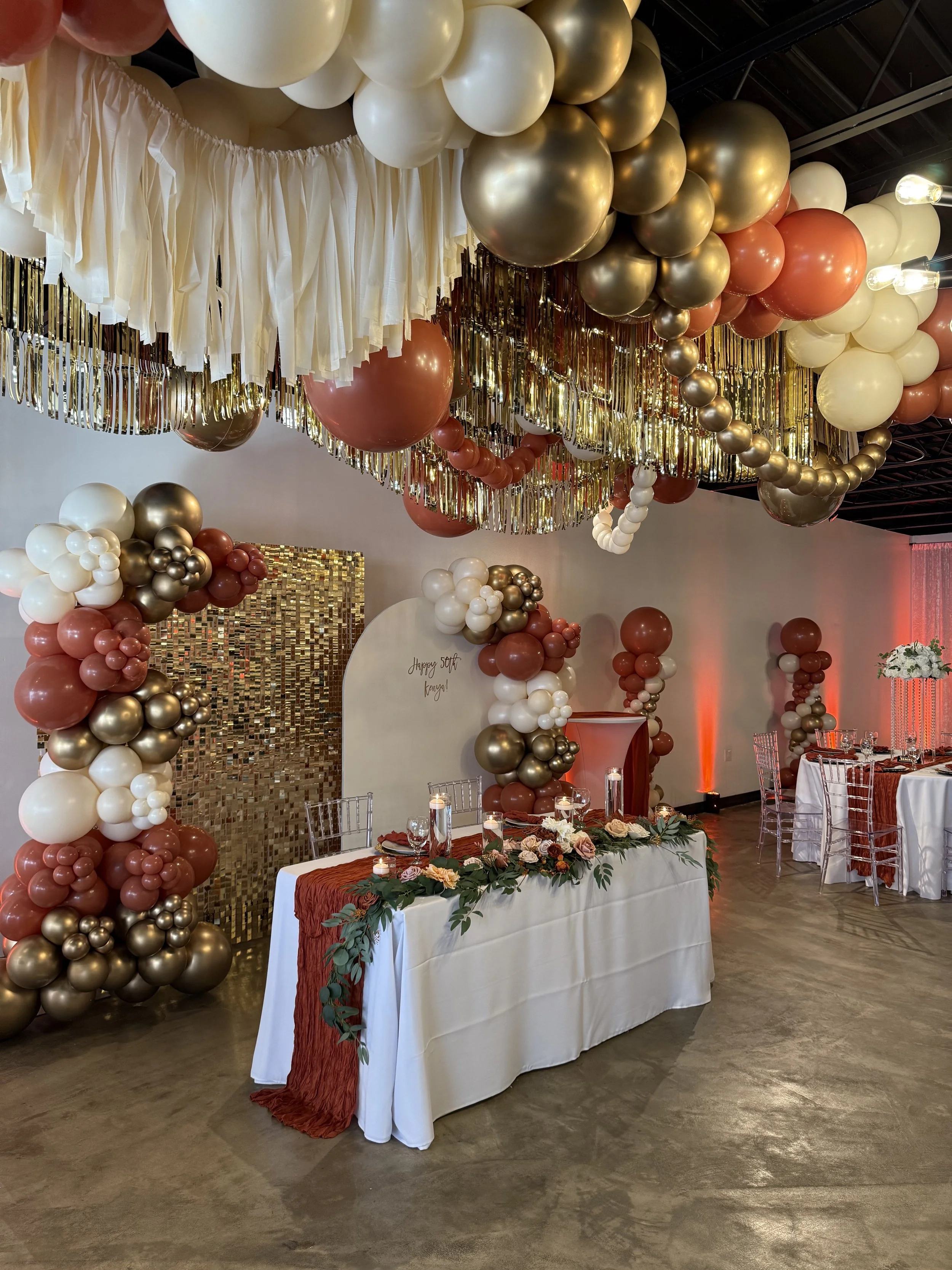 Elegant birthday setup at Bee Real Event Space in Portsmouth, VA. Fits up to 65 guest with custom decor options. 