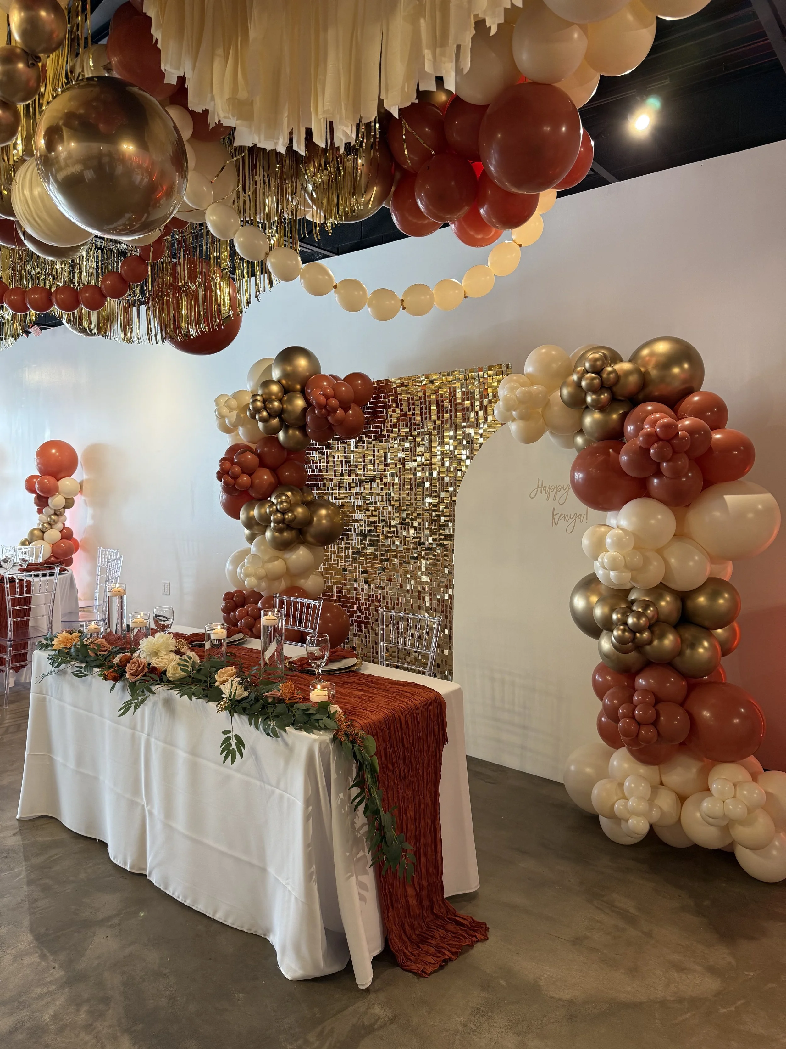 Elegant birthday setup at Bee Real Event Space in Portsmouth, VA. Fits up to 65 guest with custom decor options. 