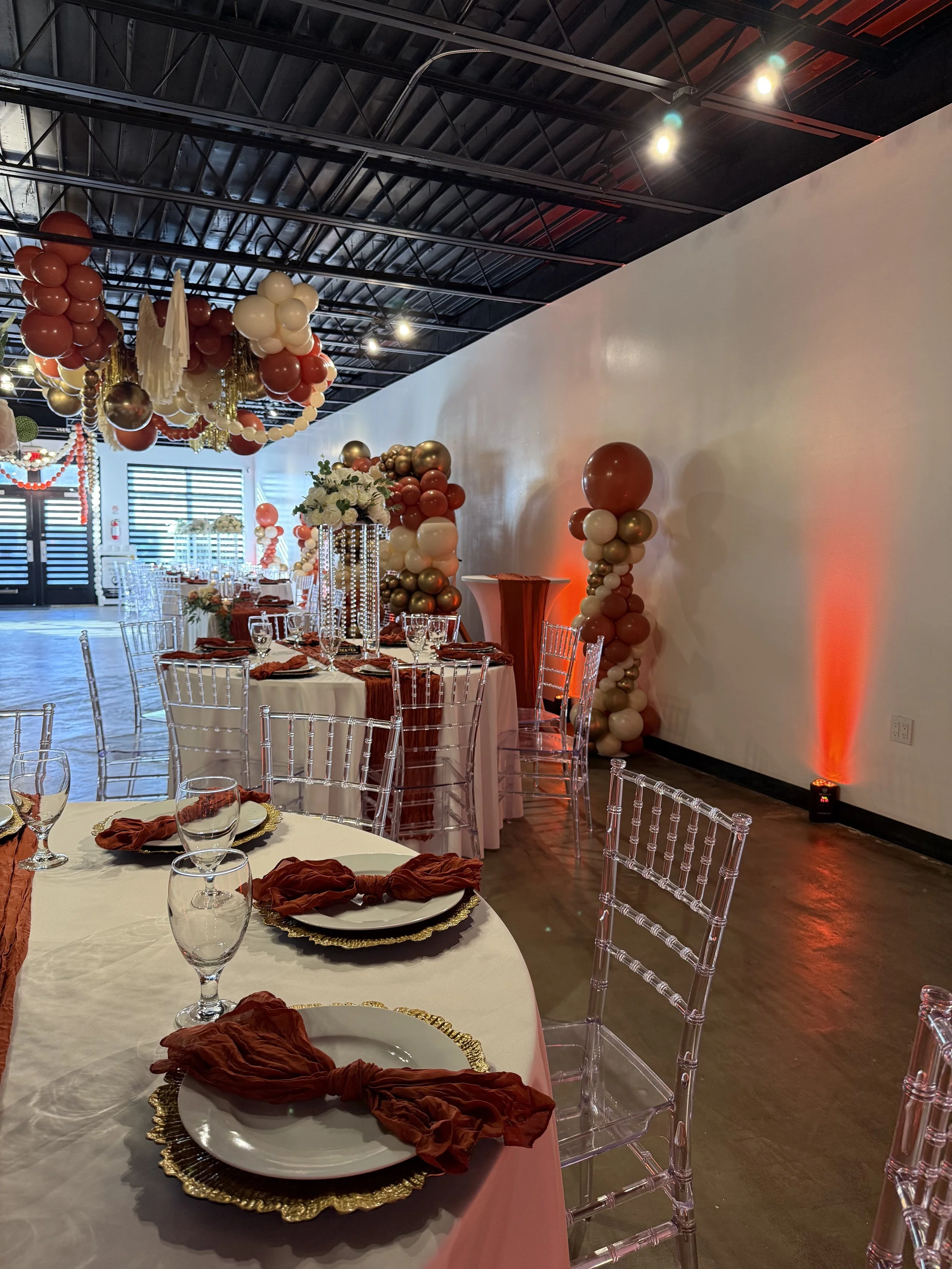 Elegant birthday setup at Bee Real Event Space in Portsmouth, VA. Fits up to 65 guest with custom decor options. 