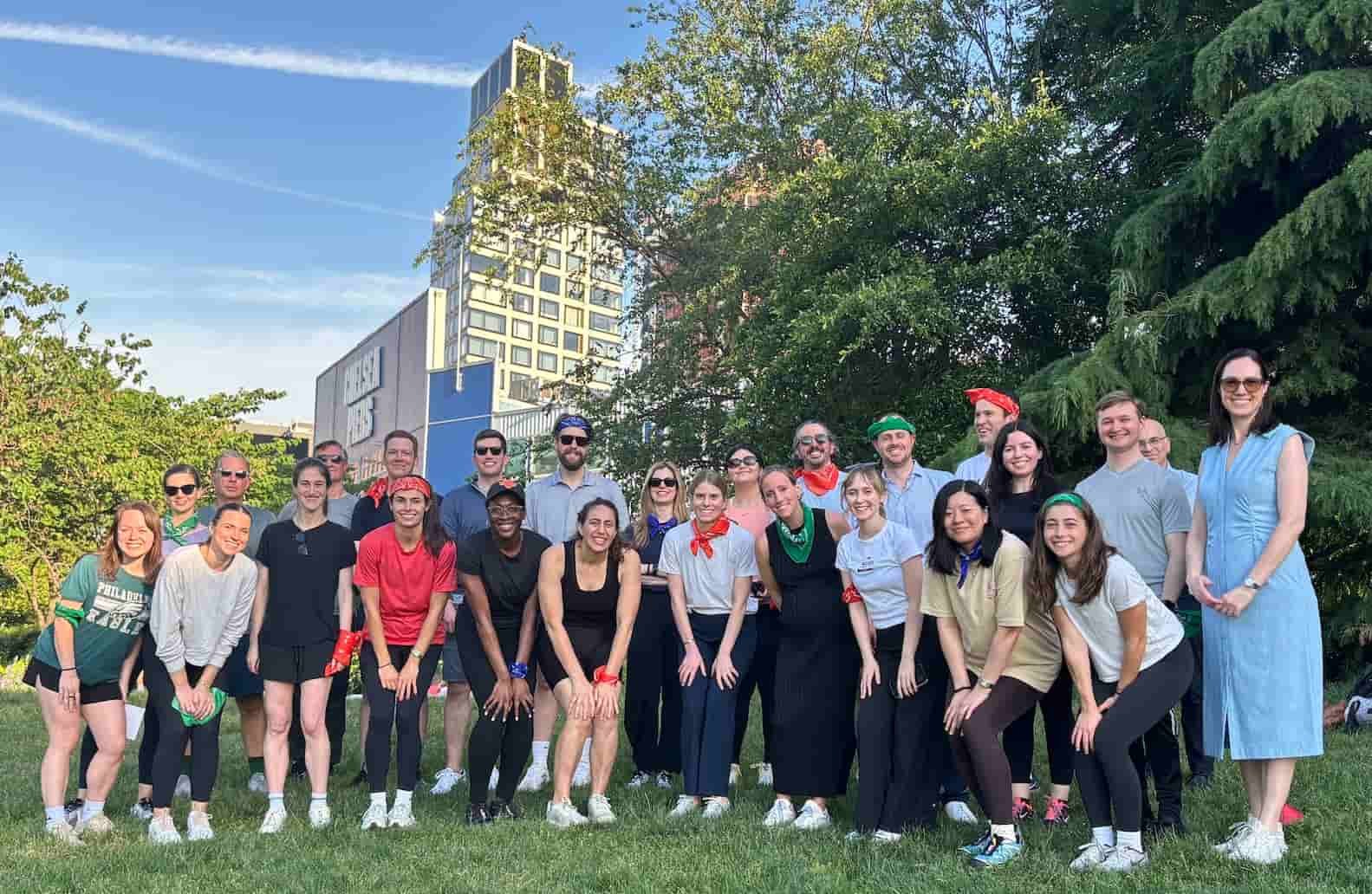 Group posing together after an outdoor private event in New York City