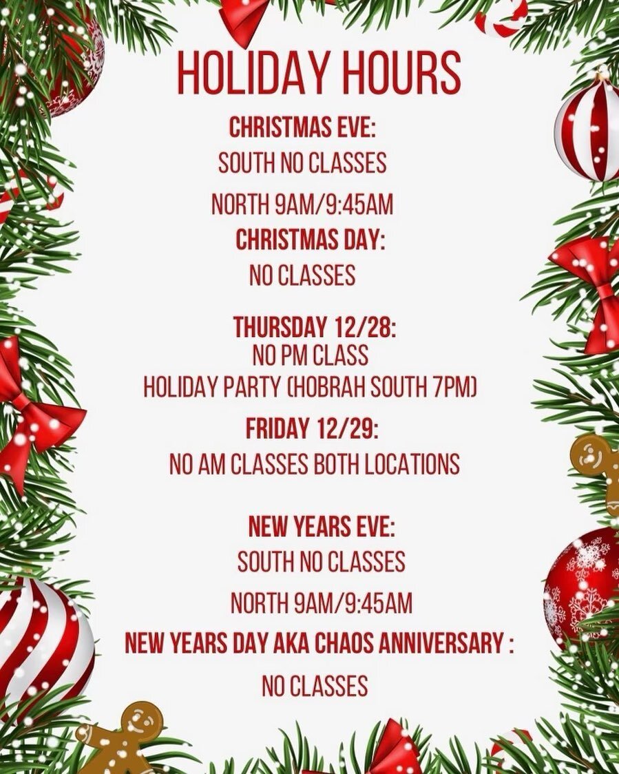 🚨Holiday Hour Alert 🚨

Please see this weeks sessions above! We are north location