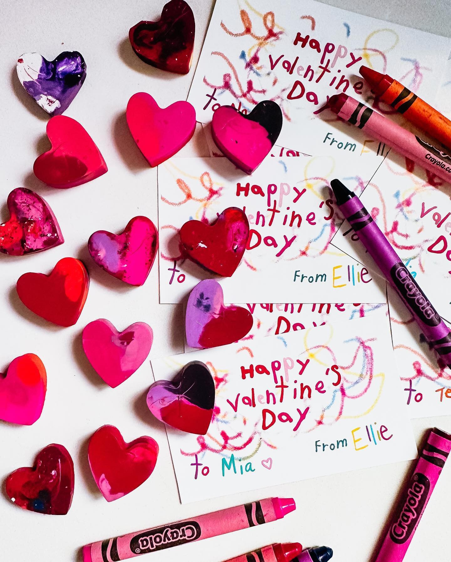 Happy Valentine&rsquo;s Day everyone!
💜🤍❤️💜🤍❤️
We decided to make our own Valentine&rsquo;s Day cards and crayons using a silicone mold from the dollar store and some of our crayons! 
When we ran out&hellip; I ran to staples to pick my own tin of