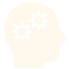 Silhouette of a human head with three gears inside.