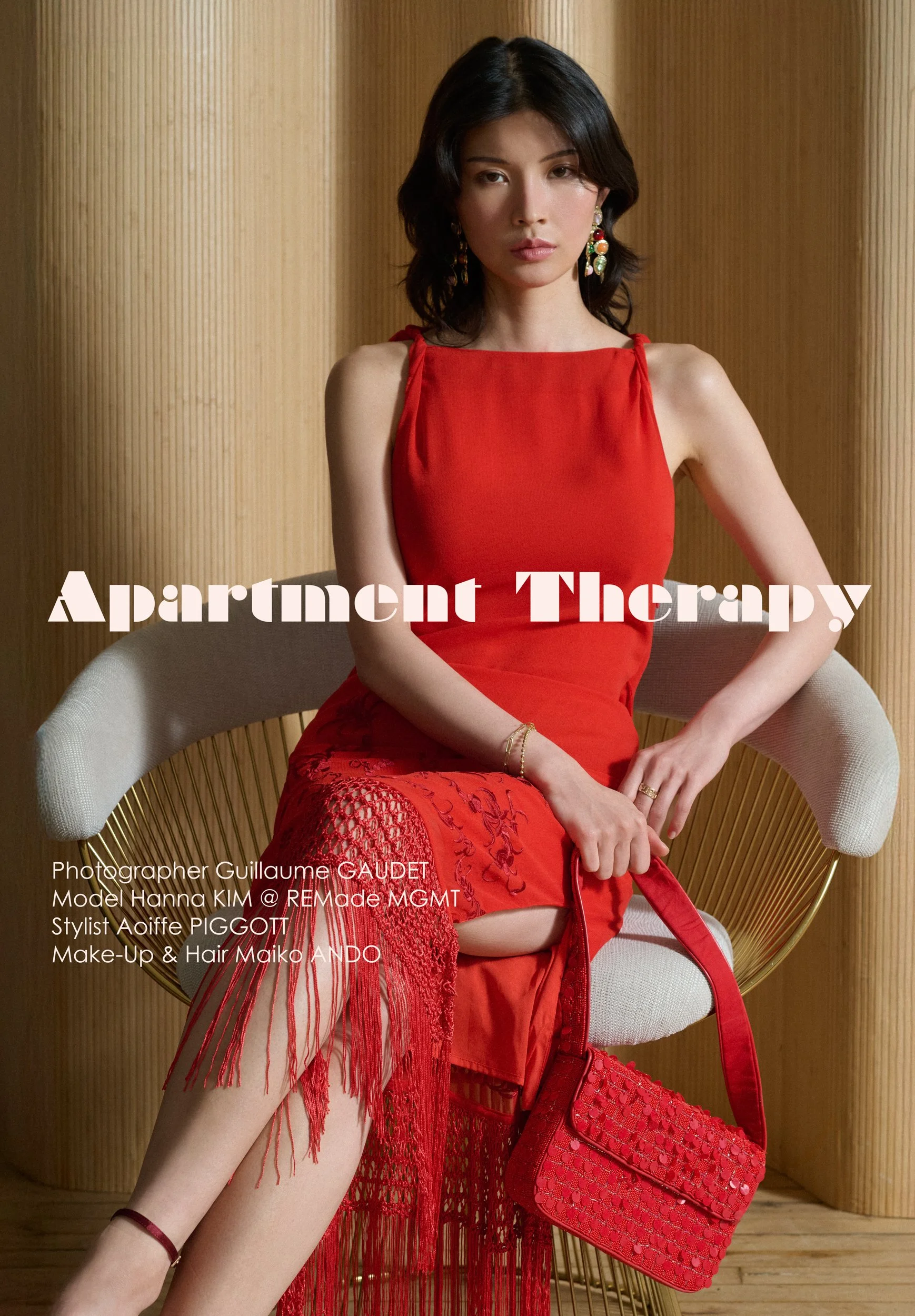 Fashion editorial with korean female model wearing a red dress
