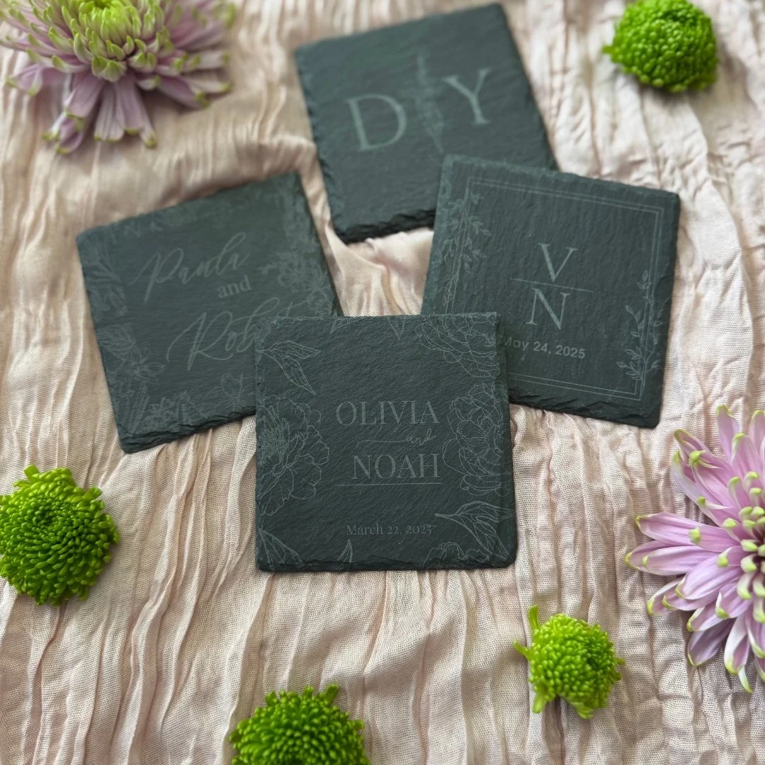 Celebrate love with timeless details

Make your special day unforgettable with personalized slate coasters! ✨ These elegant keepsakes are perfect for cherishing your love story or gifting to your guests. A beautiful blend of sophistication and sentim