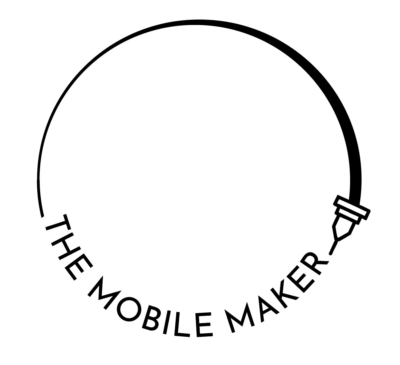 Logo of a circular outline with a tattoo needle at the end, and the words "THE MOBILE MAKER" written along the bottom edge of the circle.