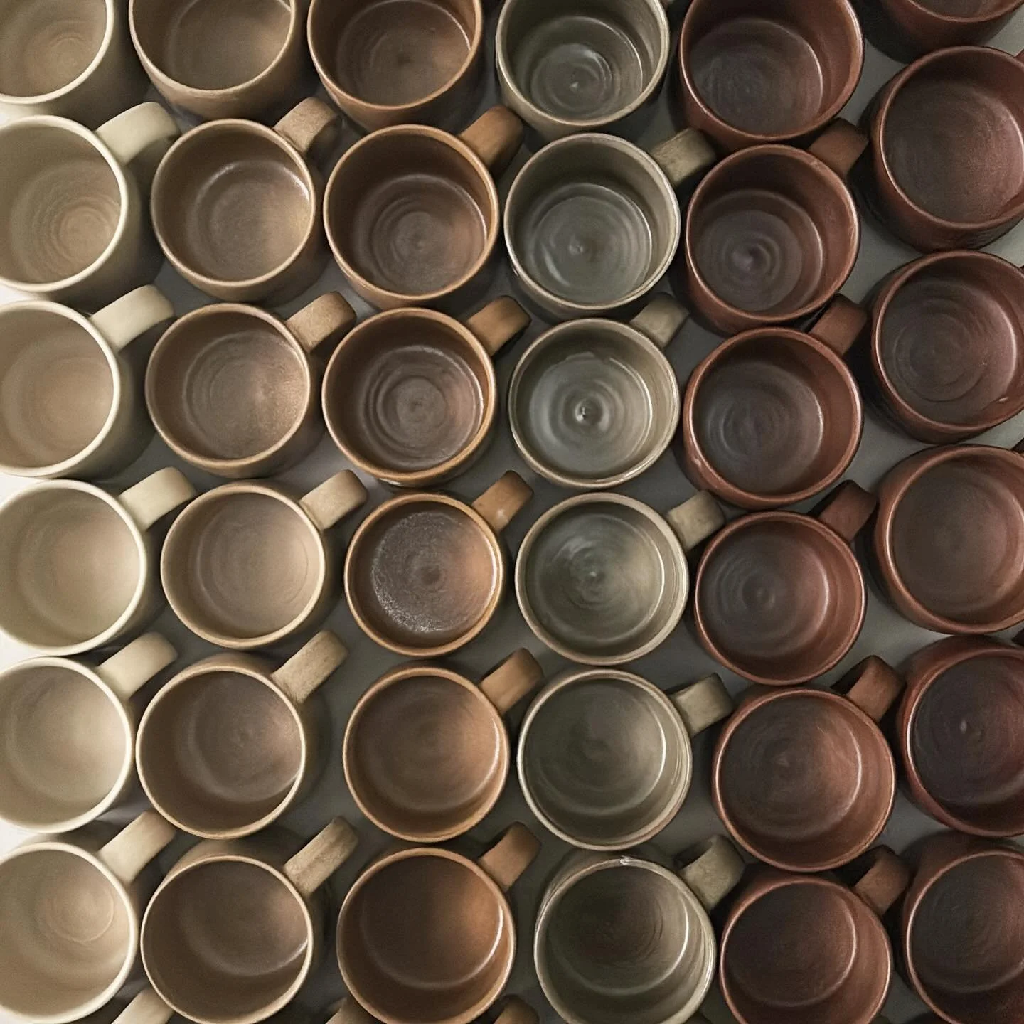 Mugs. It&rsquo;s a love hate relationship. 

This is the most mugs I have made in the shortest period of time. 4 styles, 5 glazes and too many handles.  There have been some late nights recently attaching and finessing handles which is the most time 