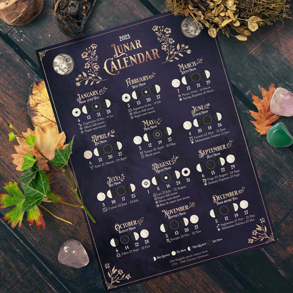 Lunar calendar 2023 - plum and rose gold moon calendar printable poster —  Reliquary & Curios