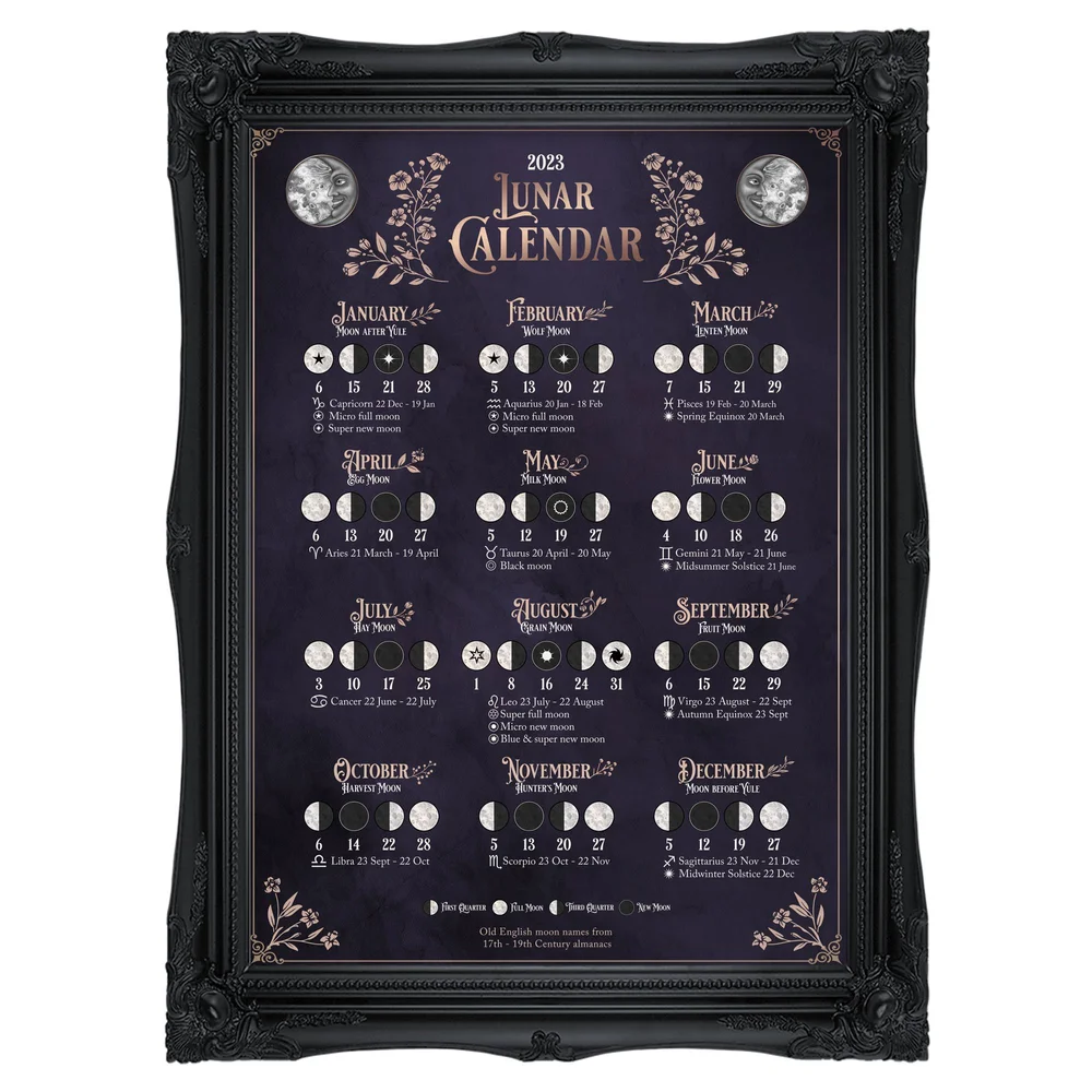 Lunar calendar 2023 - plum and rose gold moon calendar printable poster —  Reliquary & Curios