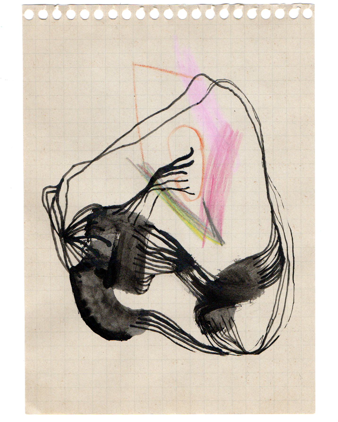o.T. Tusche, Buntstift, 2025