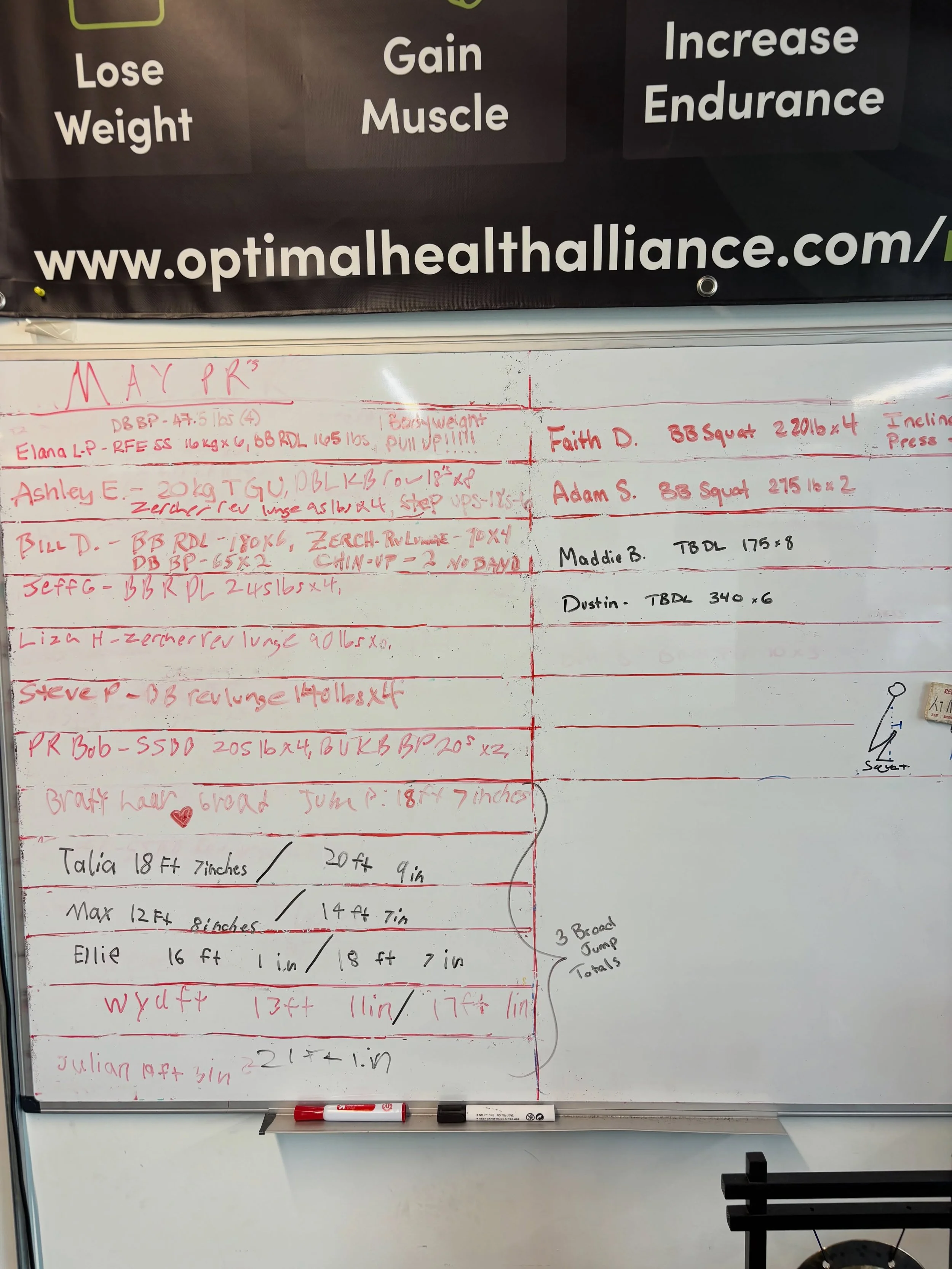 May PR&rsquo;s!
@elanaste - DB BP 47.5&rsquo;s x 4, RFE SS 16&rsquo;s x 6, BB RDL 165 lbs x 6, First Body weight Pull up!!!!!!
@ashleyerwin - 20 kg TGU, DBL KB row 18&rsquo;s x 8, Zercher Rev lunge 95 lbs x 4, Box Step ups 18&rsquo;s x 6
Bill D - BB 