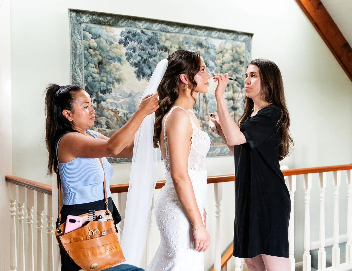 Final touch ups with stunning bride Kate by @harymay_bridal and @eleannamua 💗 Which is your fave of this shot &ndash; colour or b&amp;w?
