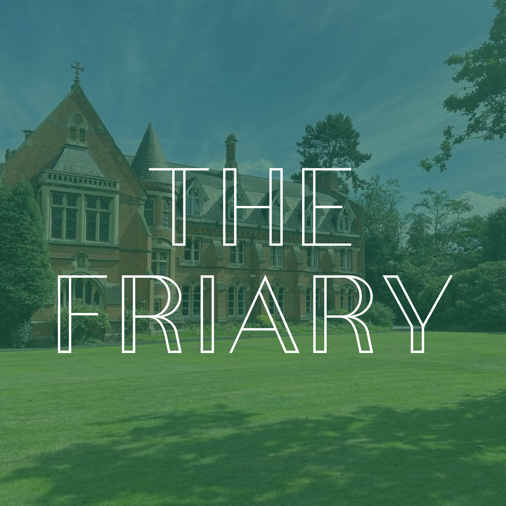 Outdoor yoga practice area at The Friary in Olton, Solihull, surrounded by greenery and trees under a partly cloudy sky.