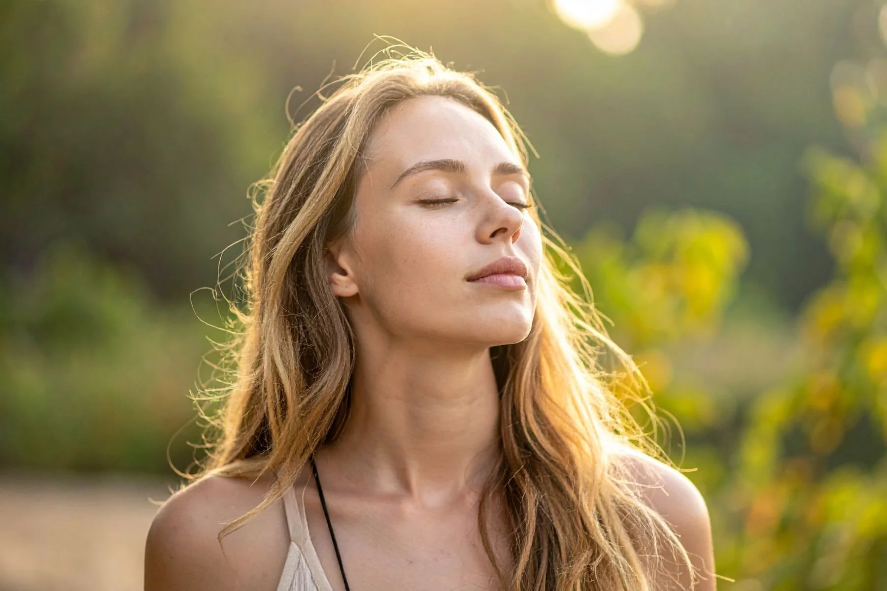 femme apaisée fermant les yeux