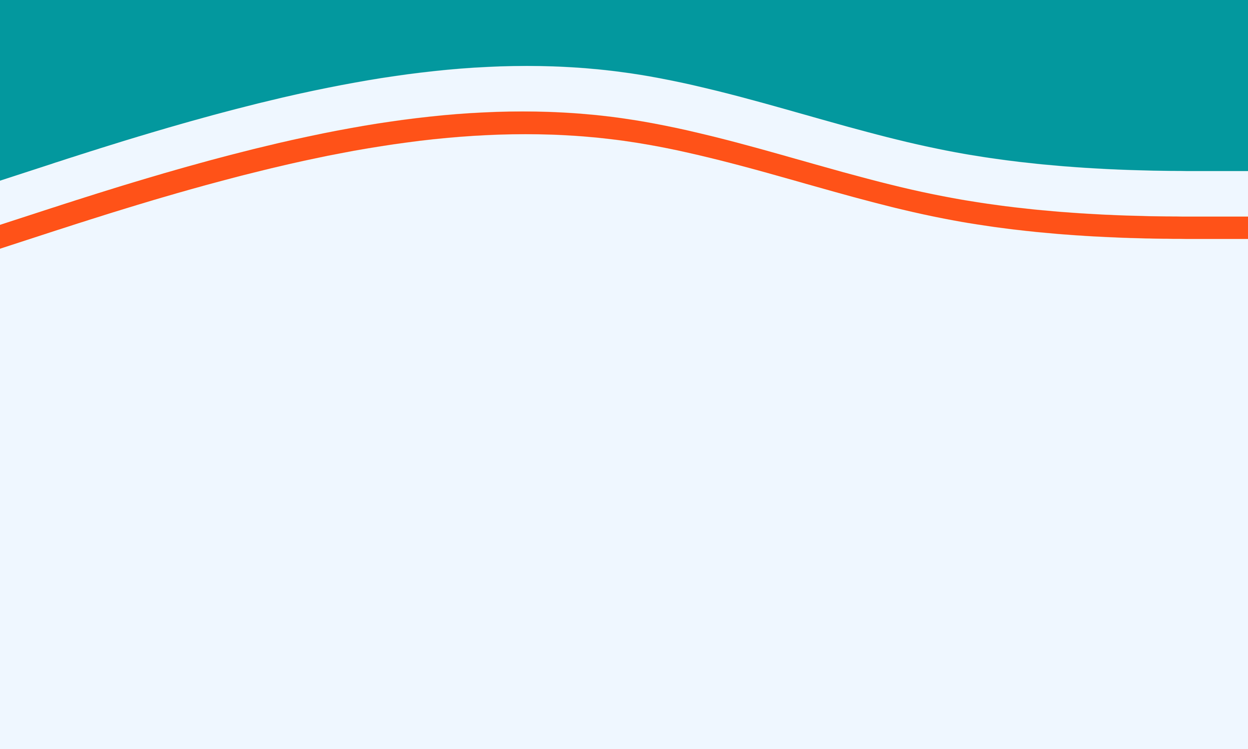 A colorful, abstract design with wavy lines in teal, white, and orange on a light blue background.