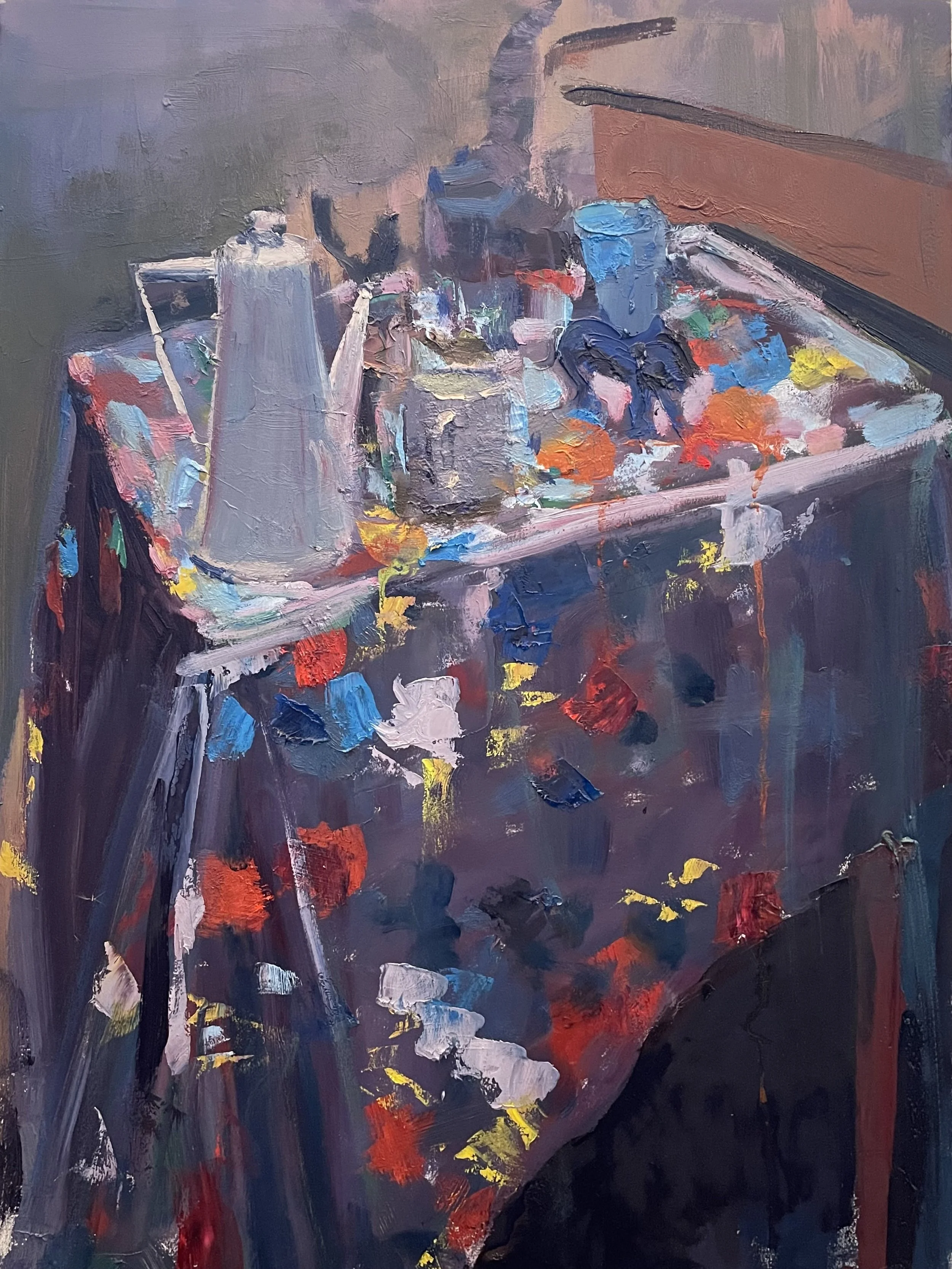 9)Tea Kettle on Table, Oil on Primed Paper, 22”x30” 2021.jpg
