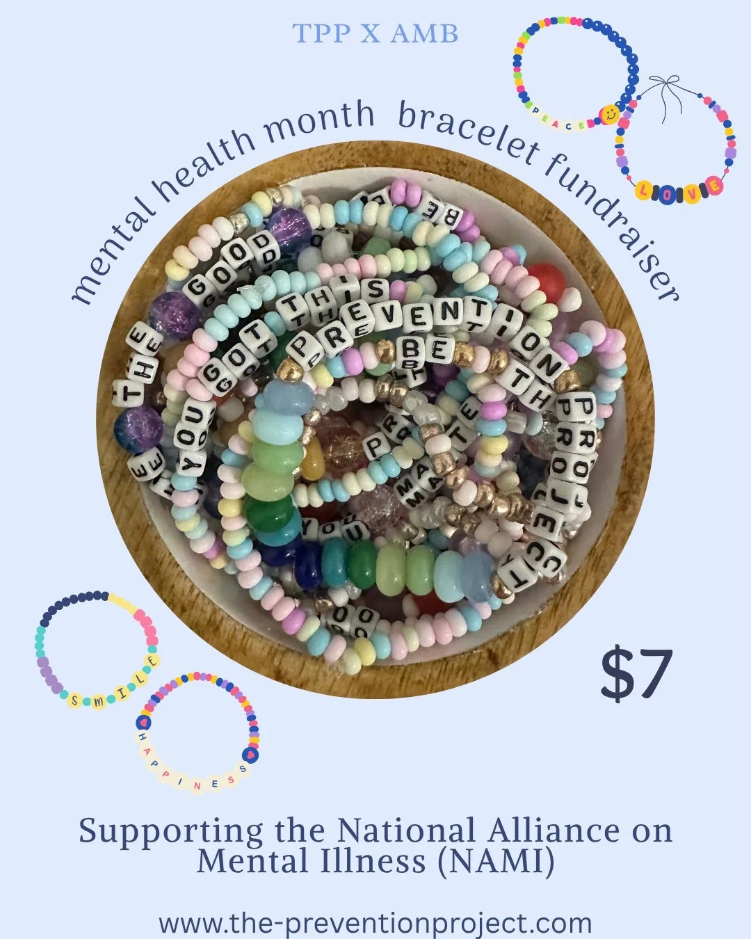 MENTAL HEALTH MONTH FUNDRAISER IS NOW LIVE!! 🤗🤸&zwj;♀️💞 visit www.the-preventionproject.com and go to the &ldquo;fundraisers&rdquo; tab to purchase your bracelet now from one of the options above or make a donation!! all funds will be donated to @