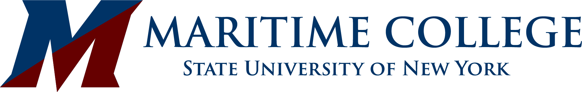Maritime College logo with a large stylized 'M' in blue and red, alongside the text "Maritime College" and "State University of New York".