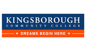Kingsborough Community College logo with the slogan 'Dreams Begin Here' in orange banner.