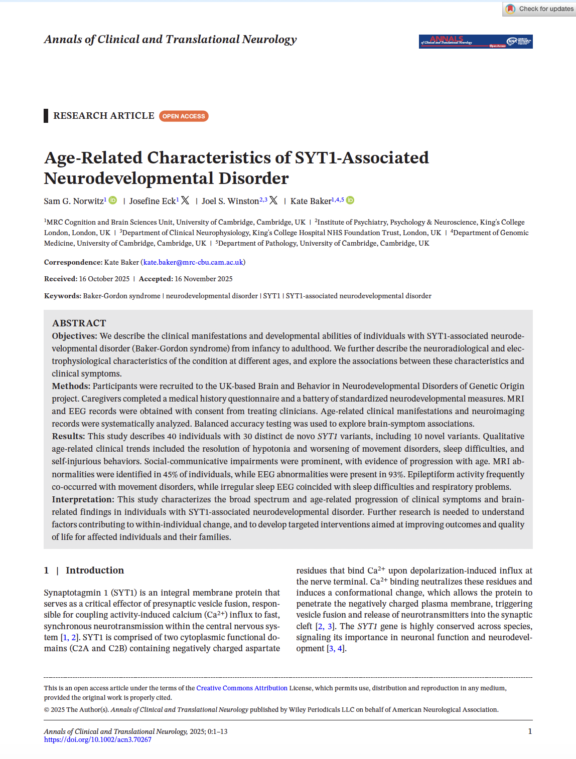 Age-Related Characteristics of SYT1-Assocated Neurodevelopmental Disorder