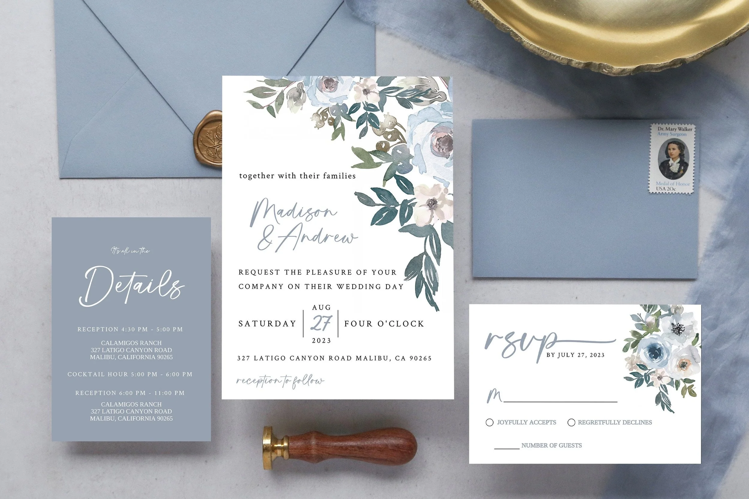 Something Blue | 3 Piece Wedding Invitation Suite | Invitation, RSVP, Details Card