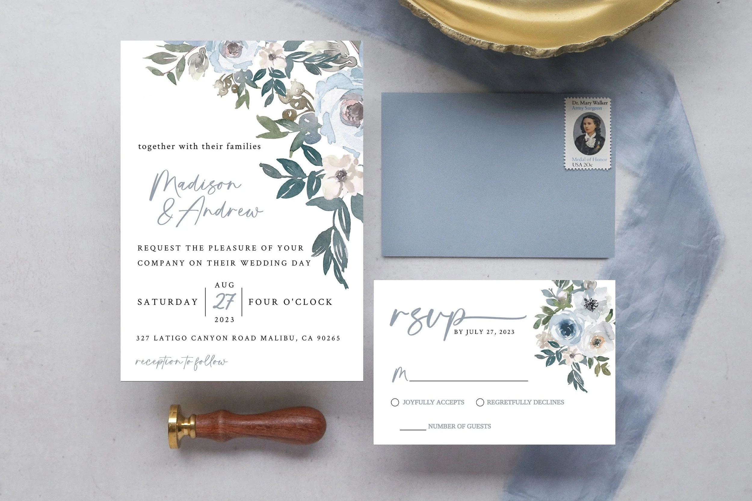 Something Blue | 2 Piece Wedding Invitation Suite | Invitation, RSVP