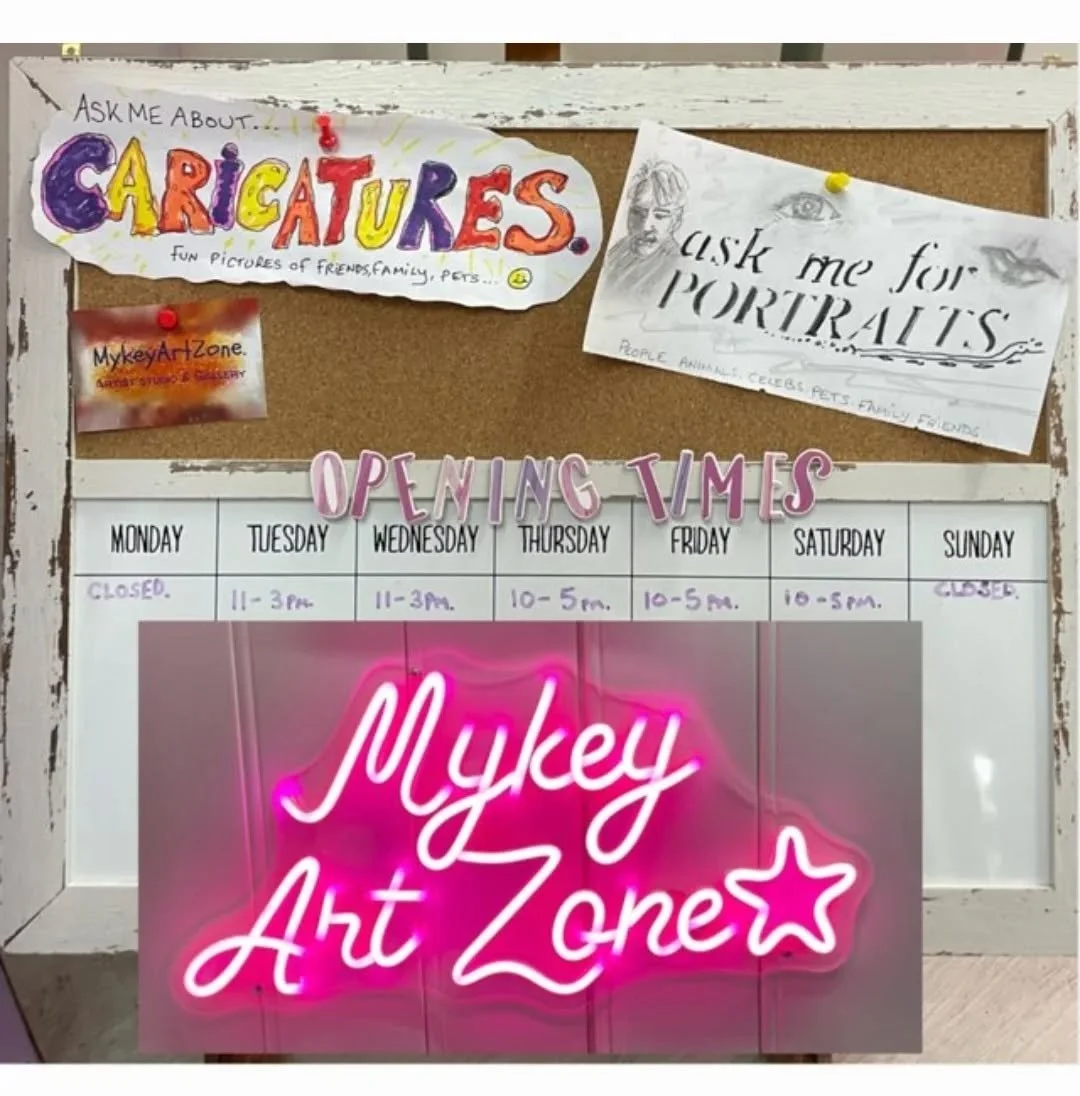 Pop by and book your slot. Great idea for Easter holidays. 

Caricatures and portraits  available Tuesday to Saturday. 
Fun and informative Greetings card workshops: Saturdays. Come along and get involved at MykeyArtZone.