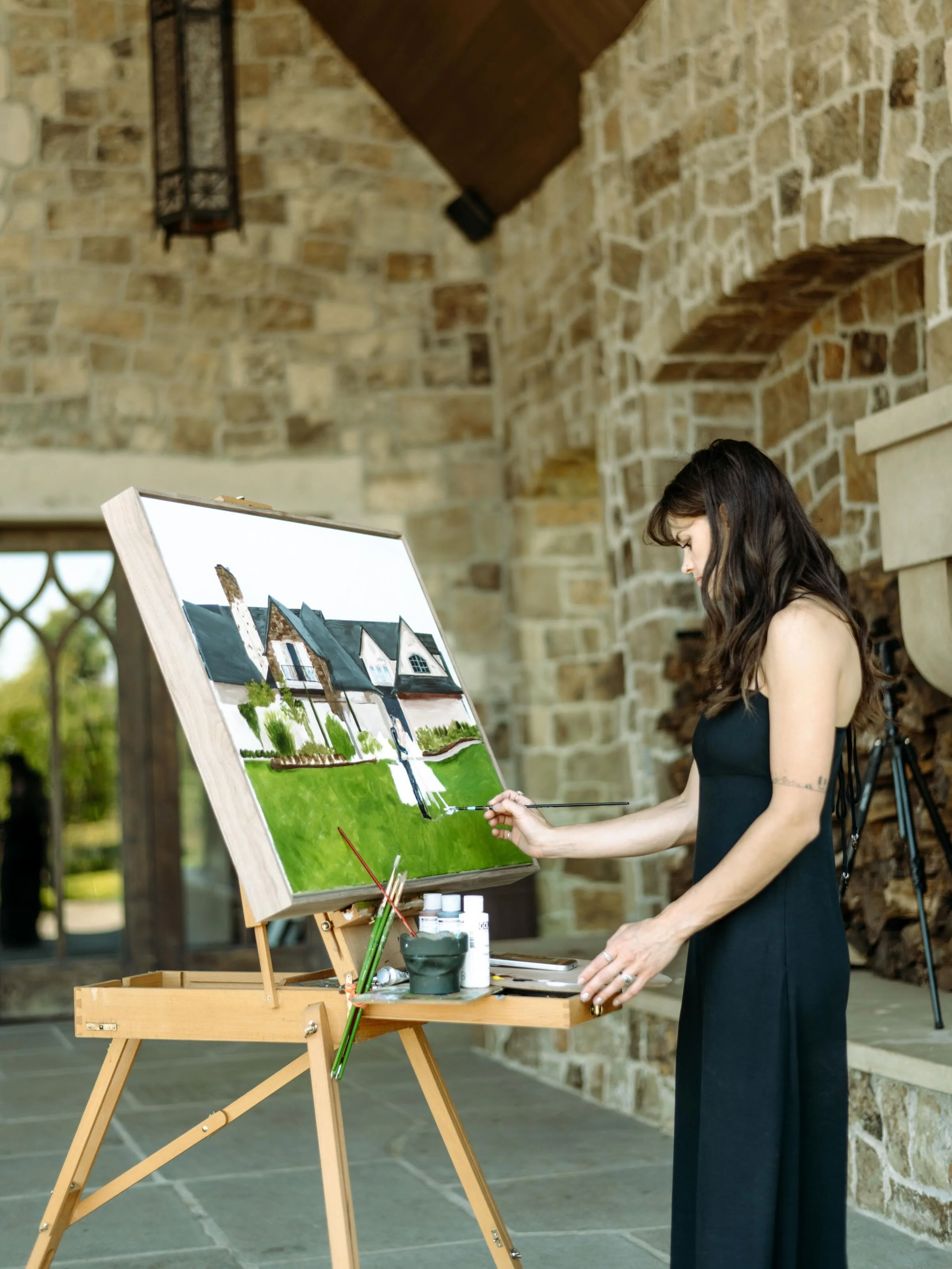 Not getting over these images from the styled shoot at @chateaudelis any time soon! I painted a large wedding painting of the couple, and then also painted guest portraits for the open house. 

Planning &amp; Design: @akevents_co
Venue: @chateaudelis