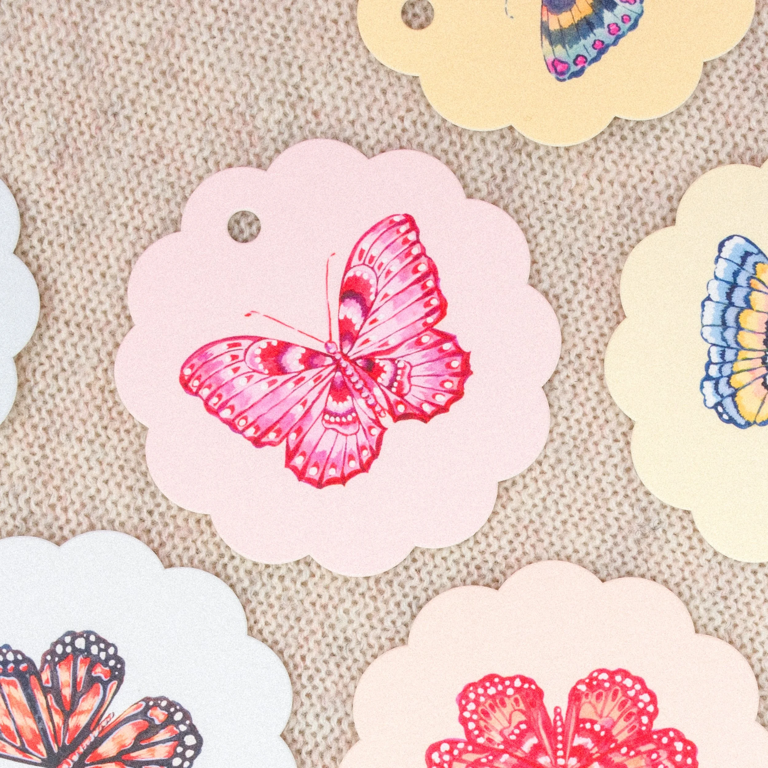Cherry Lilac Butterfly Scallop Gift Tags