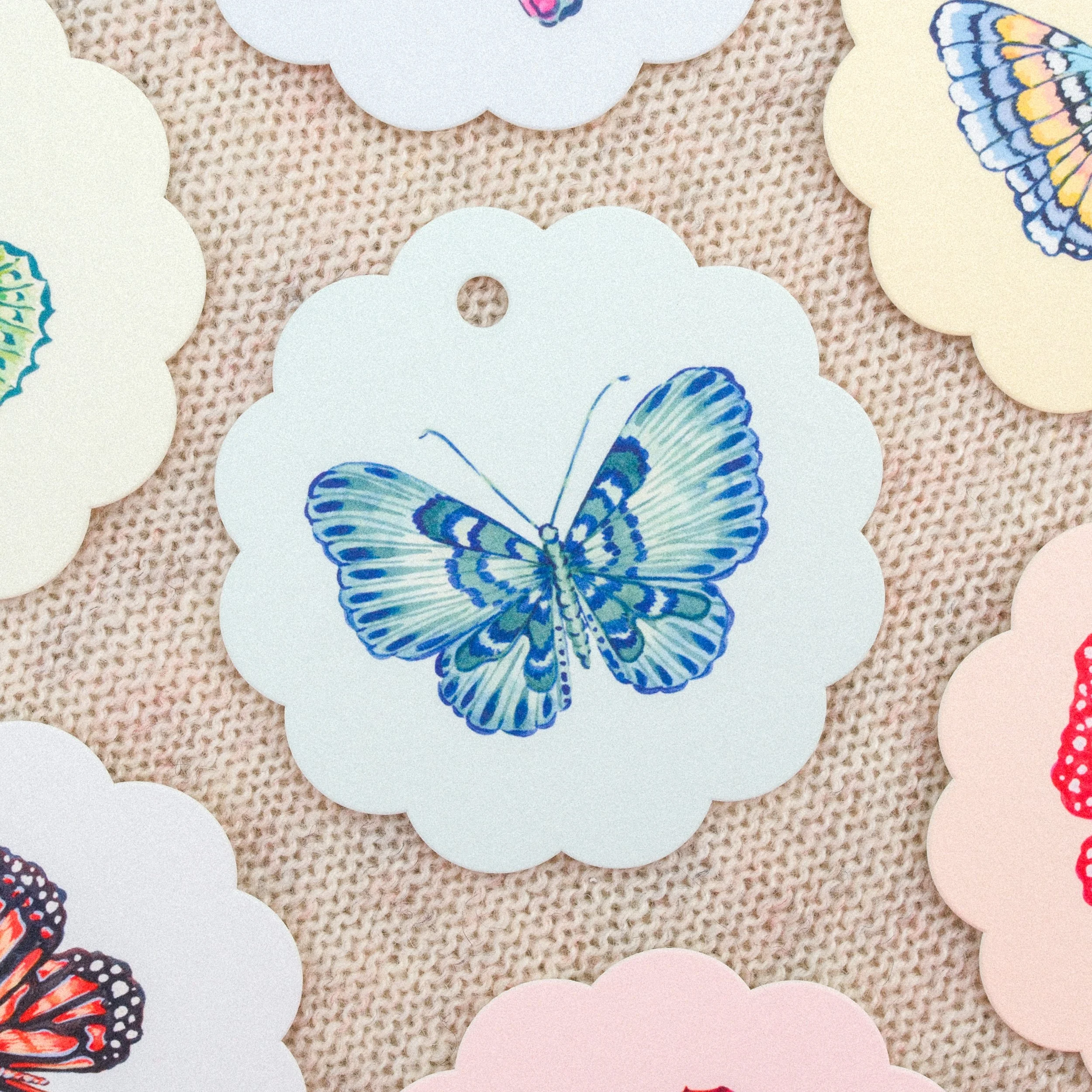 Aqua Butterfly Scallop Gift Tags