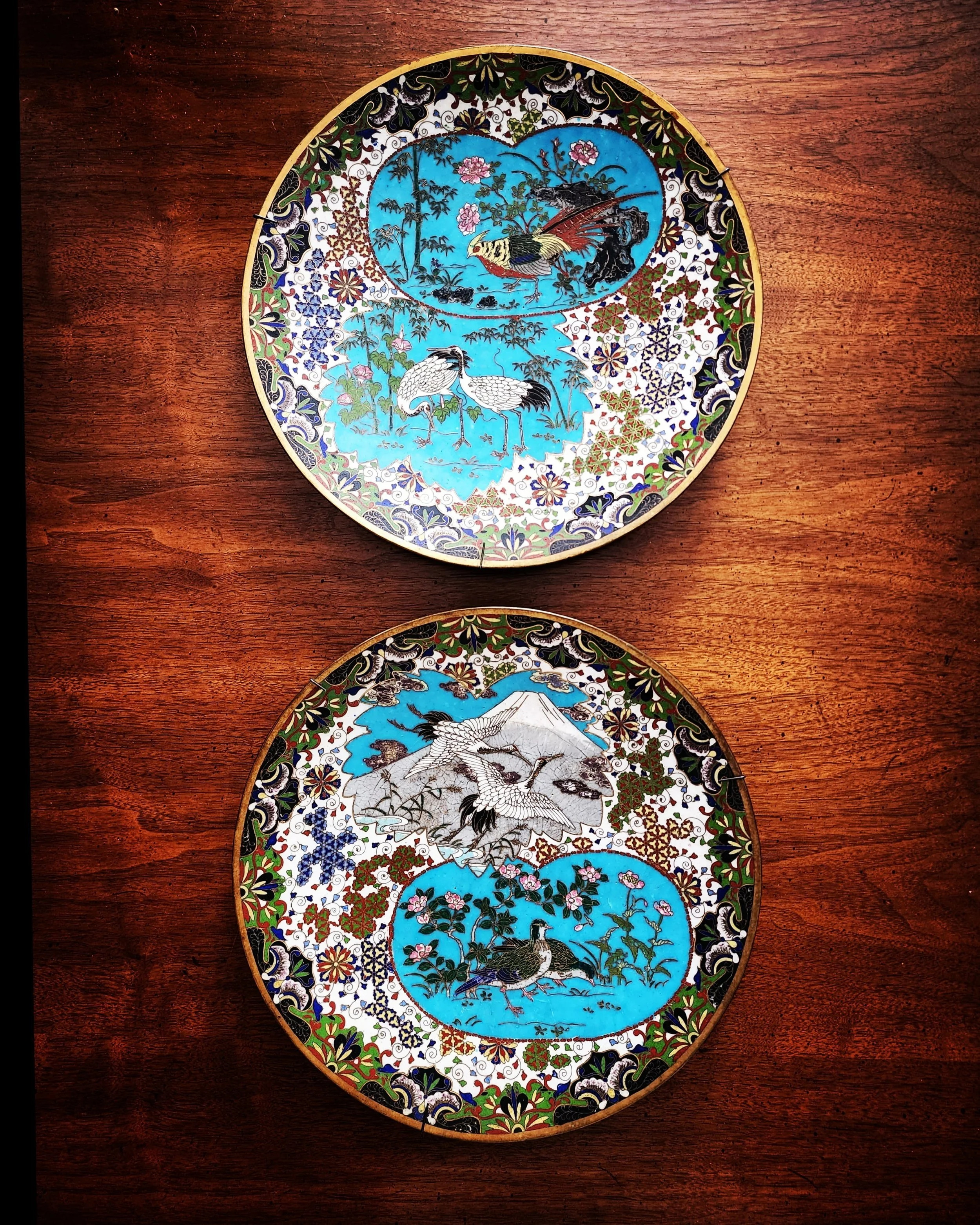 Pair of Japanese, Late Meiji Period Cloisonné Decorated Plates (GREAT DEAL)