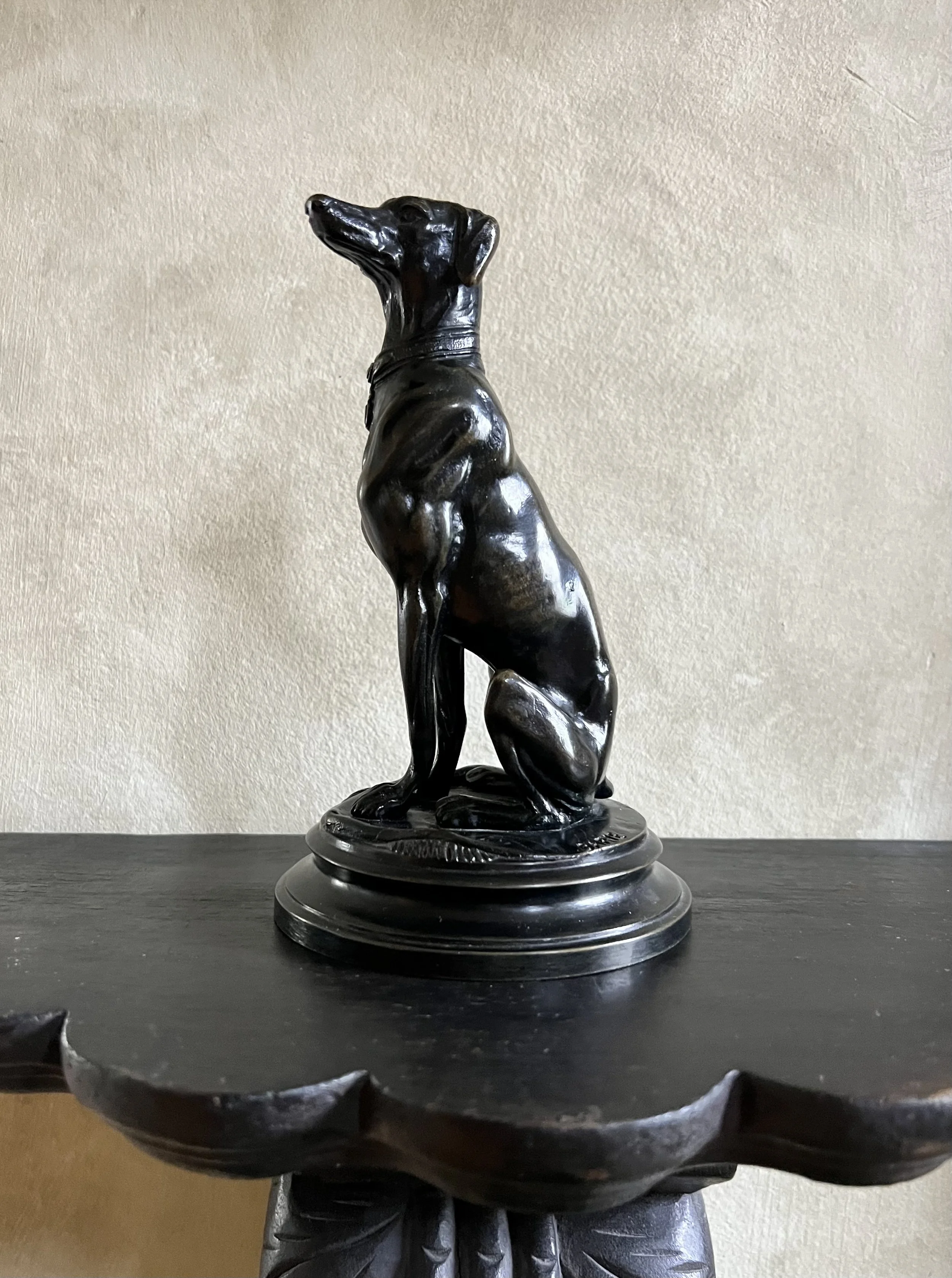 Seated Bronze Greyhound Bronze, signed Barye, French, 19th Century